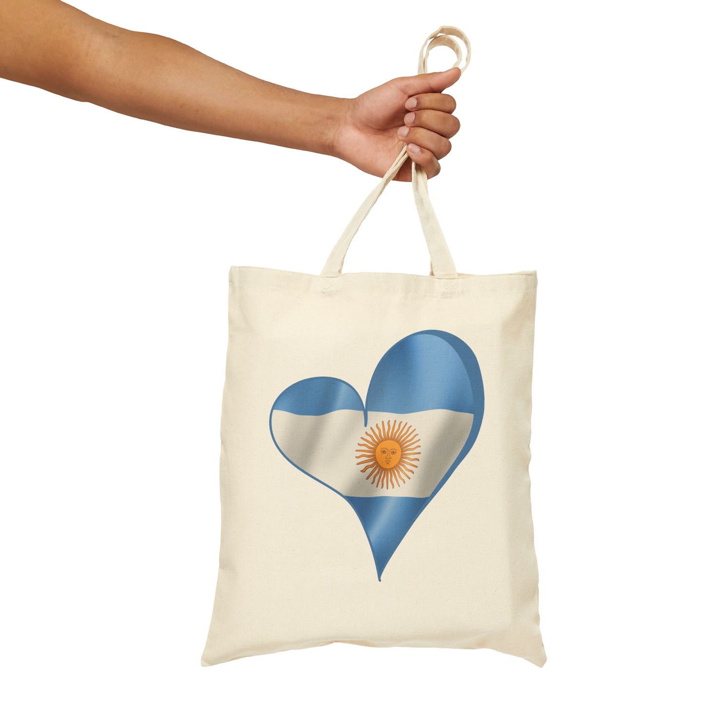 Argentina Flag Heart Tote Bag, Cotton Canvas Shopping Beach Handbag, Argentina Pride Gift, Patriotic Shoulder Bag, Reusable Eco-Friendly