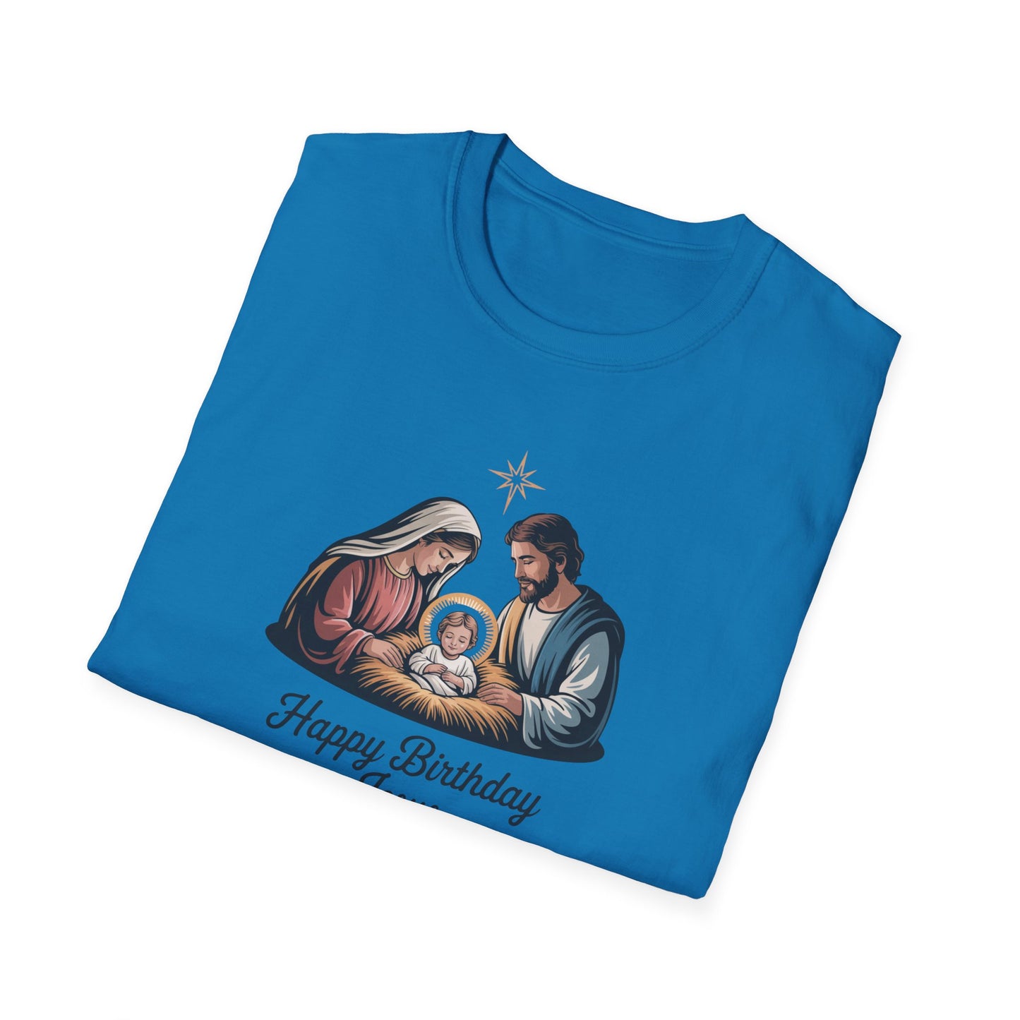 Happy Birthday Jesus Nativity T-Shirt – Christian Christmas Shirt with Mary Joseph & Baby Jesus, Faith Holiday Tee