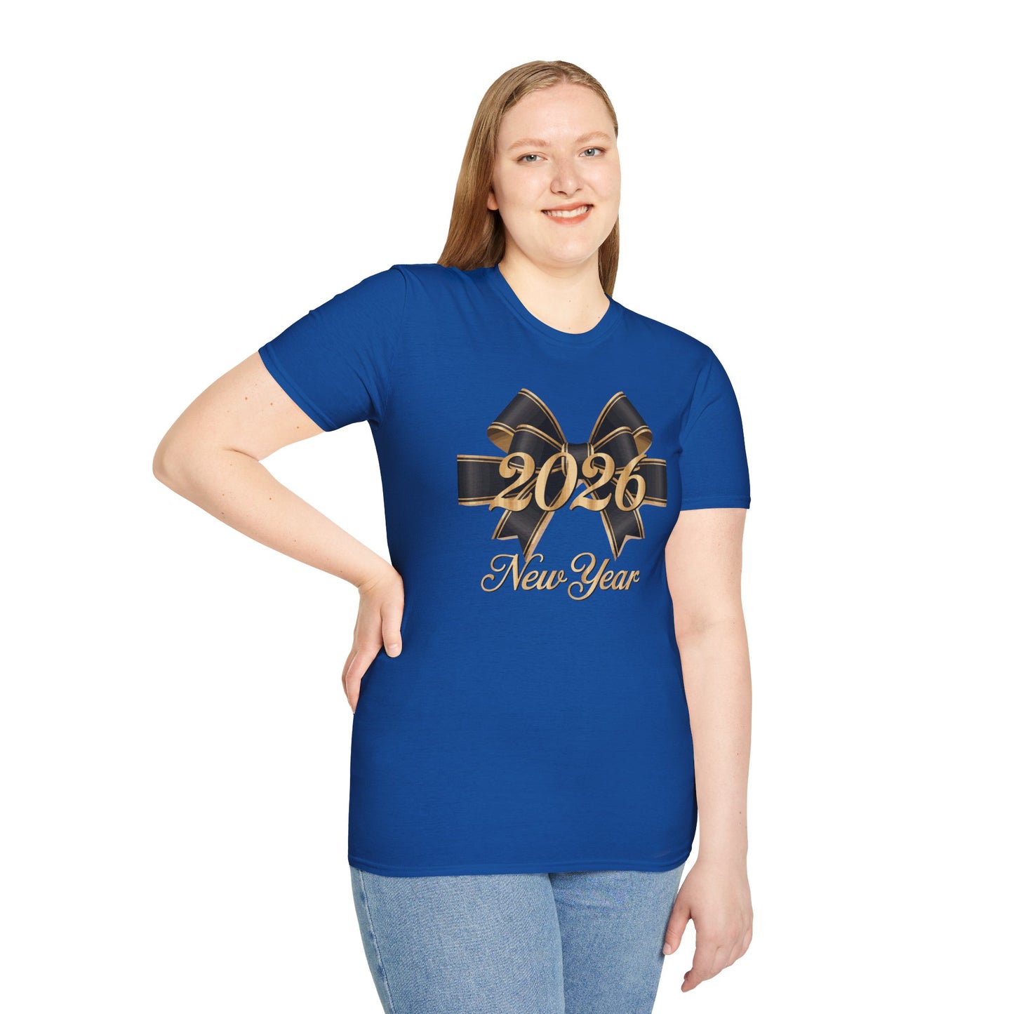 Happy New Year 2026 T-Shirt – Elegant Black and Gold Bow New Year Shirt, Classy 2026 NYE Celebration Tee, Luxury New Year’s Eve Party Top