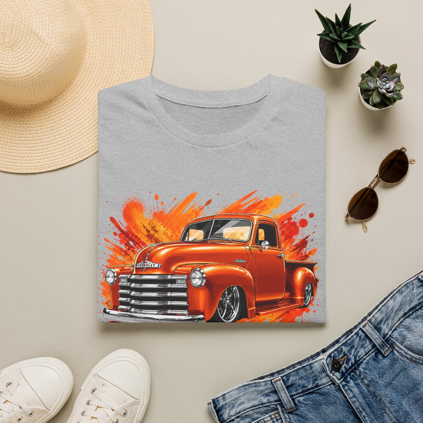 Orange Classic Truck T-Shirt, Vintage Pickup Graphic Tee, Custom Truck Shirt for Car Lovers