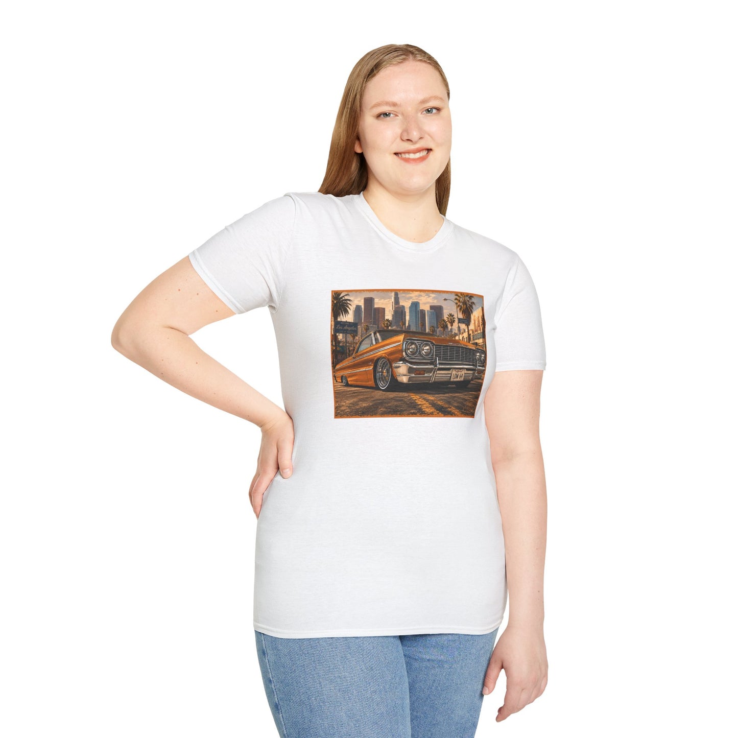 Los Angeles Lowrider T-Shirt, Orange Classic Car Graphic Tee, 1964 Style Car Shirt for Car Lovers