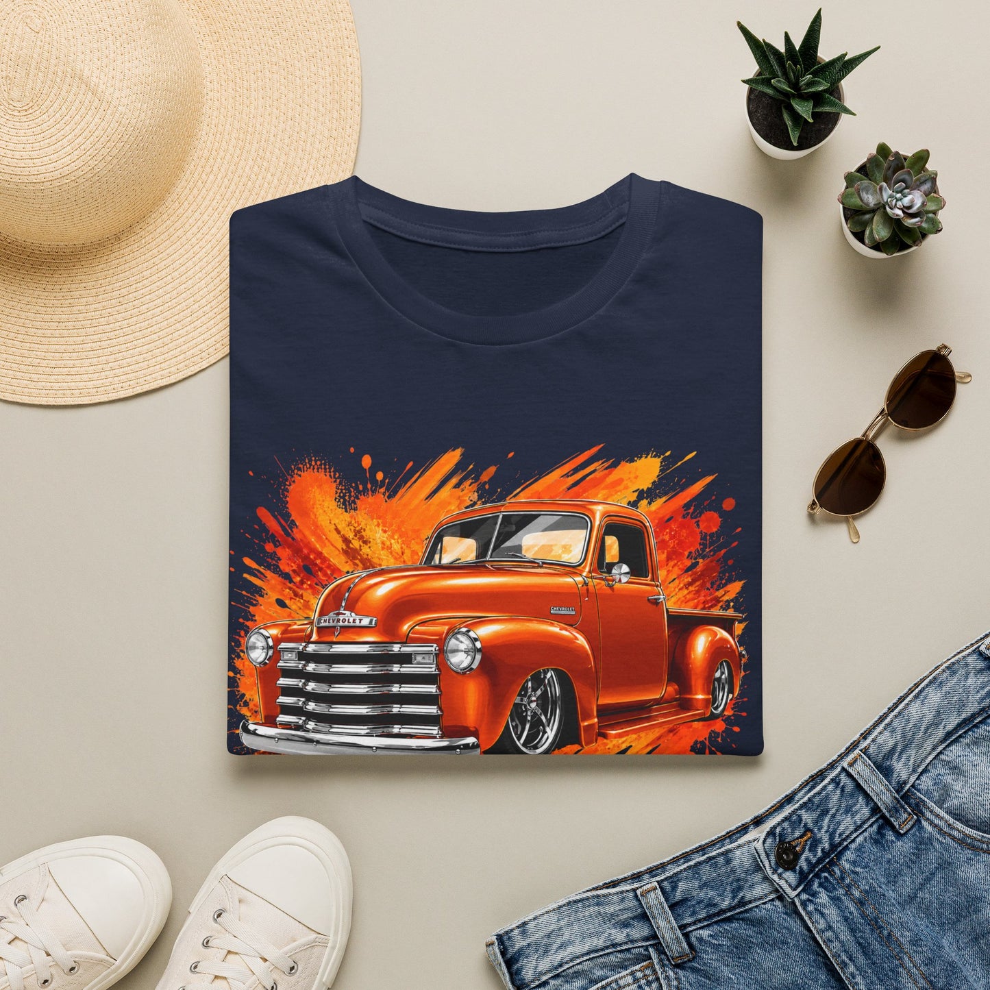 Orange Classic Truck T-Shirt, Vintage Pickup Graphic Tee, Custom Truck Shirt for Car Lovers