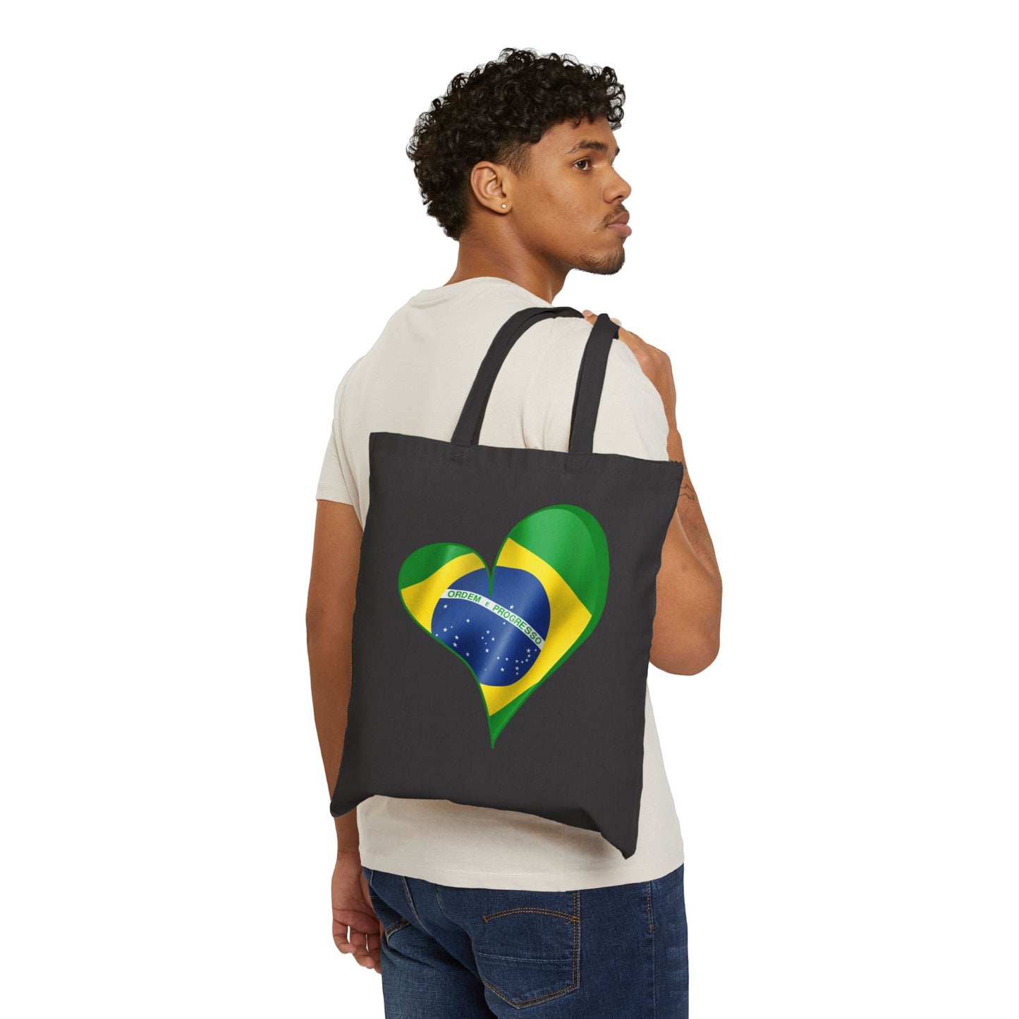 Brazil Flag Heart Tote Bag, Cotton Canvas Grocery Shopping Beach Handbag, Brazilian Pride Gift, Patriotic Shoulder Bag