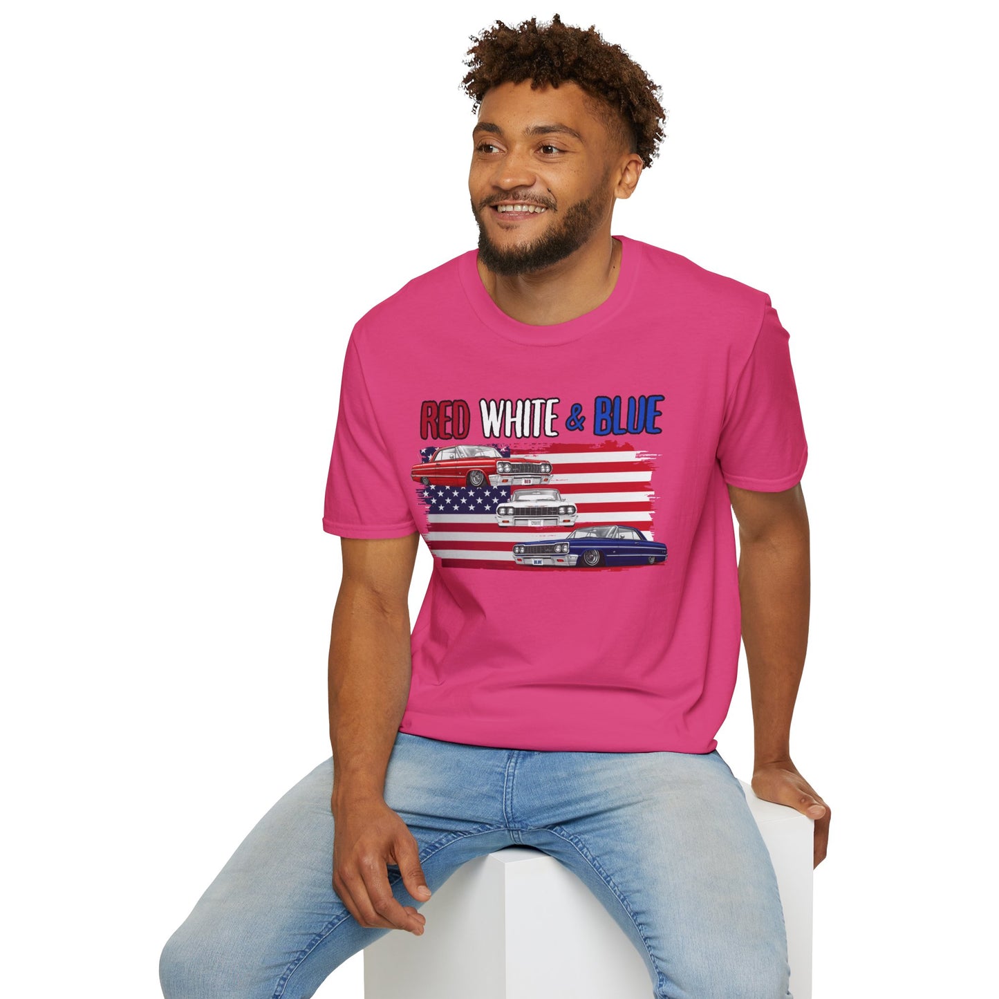 Patriotic Lowrider Shirt, Red White and Blue Car Tee, Classic Car Shirt, 4th of July Car Lover Gift, Unisex Auto Tee