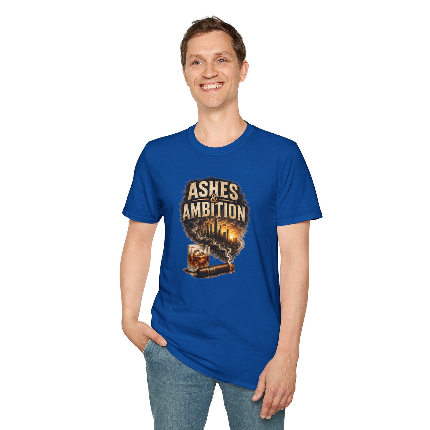 Ashes & Ambition Cigar T-Shirt – Whiskey, Success & Hustle Lifestyle Tee