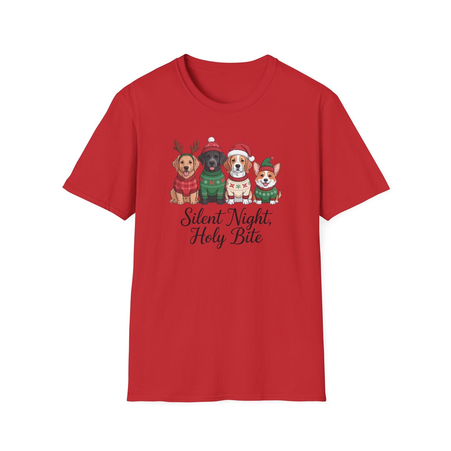 Silent Night Holy Bite Christmas Dog T-Shirt – Cute Holiday Puppy Sweater Tee, Funny Christmas Dog Lover Shirt