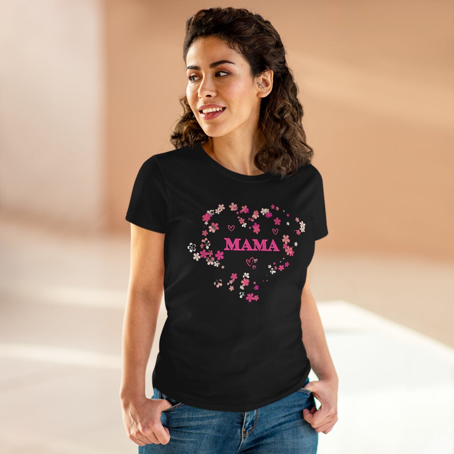 Floral Mama Women's Tee, Mother's Day Shirt, Heart Print Shirt, Mom Gift Shirt, Motherhood Tee, Mom Gift, MAMA Pride Shirt