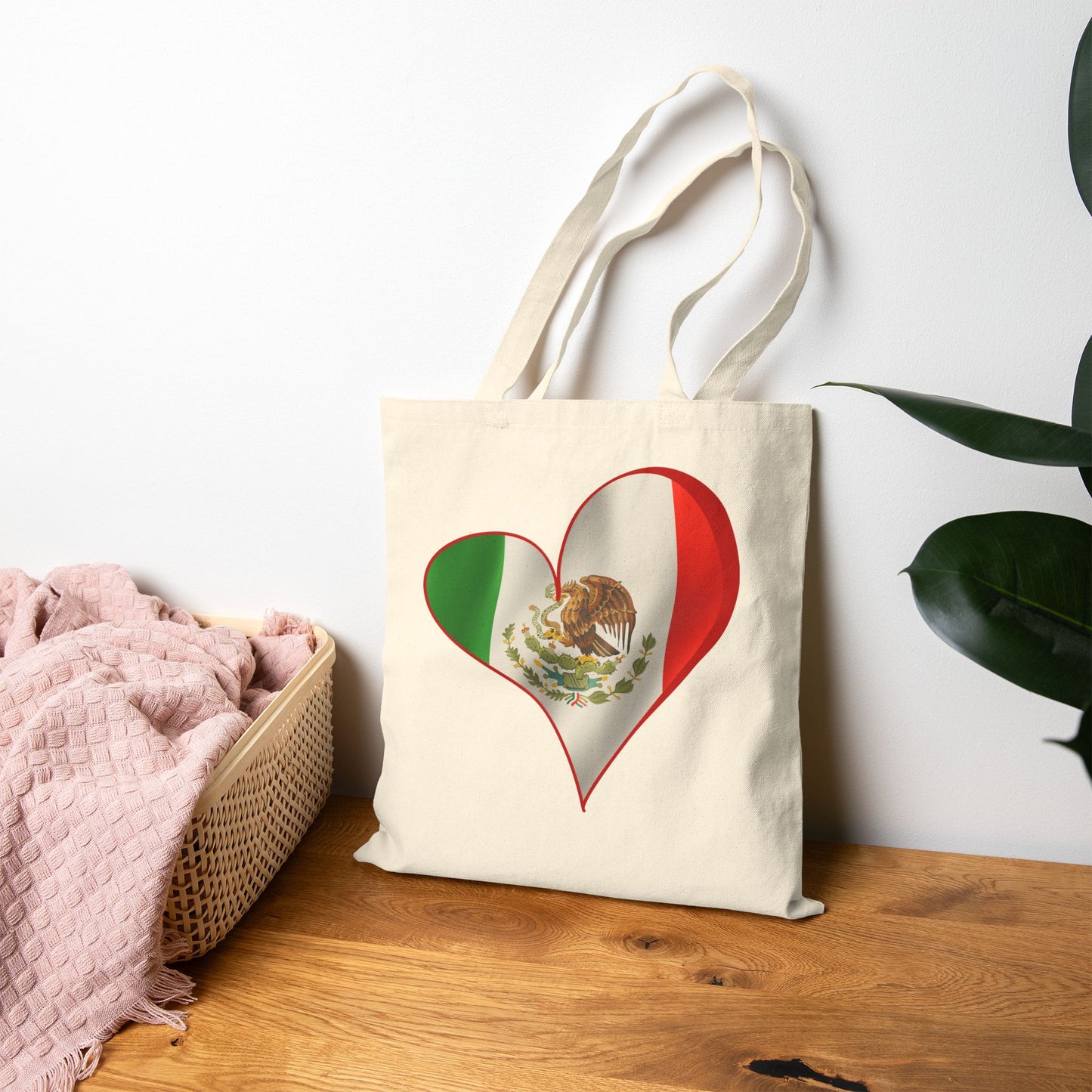 Mexico Flag Heart Tote Bag, Cotton Canvas Grocery Shopping Beach Handbag, Mexican Pride Gift, Patriotic Shoulder Bag