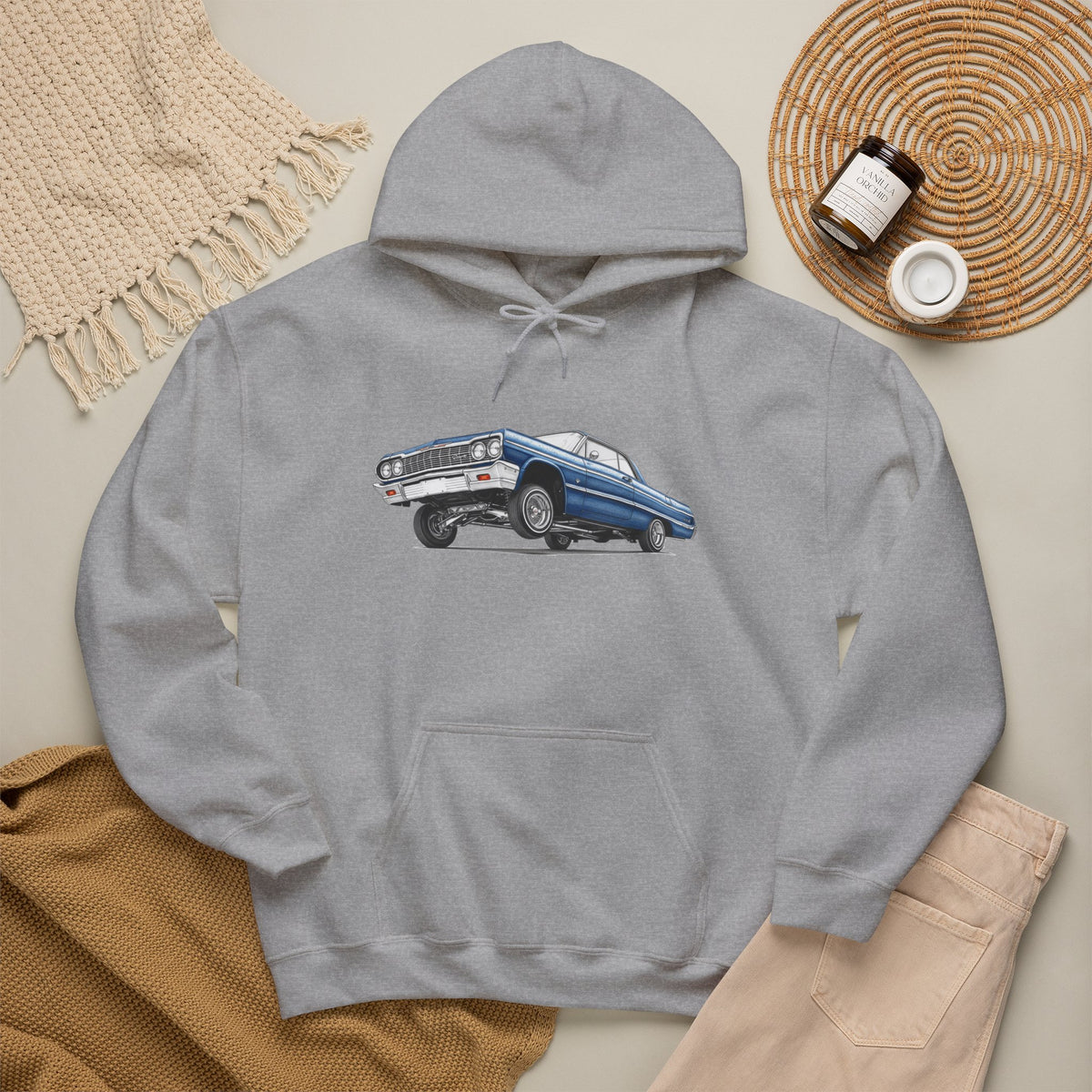 Classic Car Hoodie, Lowrider Car Hoodie, Blue Vintage Car Sweatshirt, Car Enthusiast Gift, Unisex Automotive Hoodie