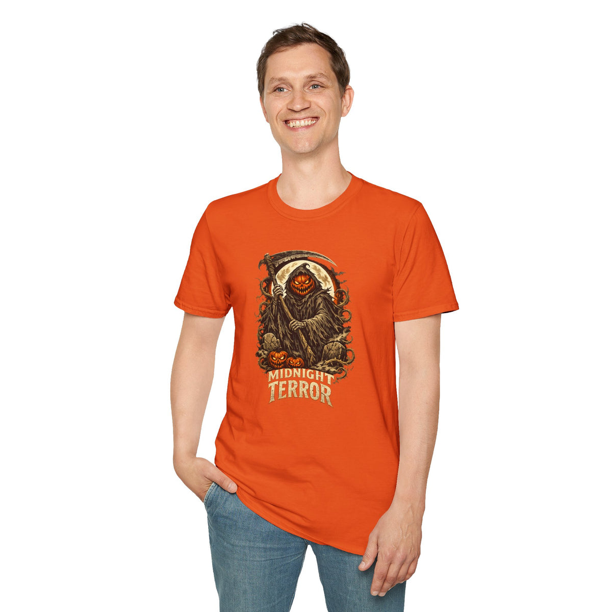 Halloween Horror Shirt, Midnight Terror T-Shirt, Pumpkin Reaper Tee, Scary Spooky Season Shirt, Haunted Halloween Gift