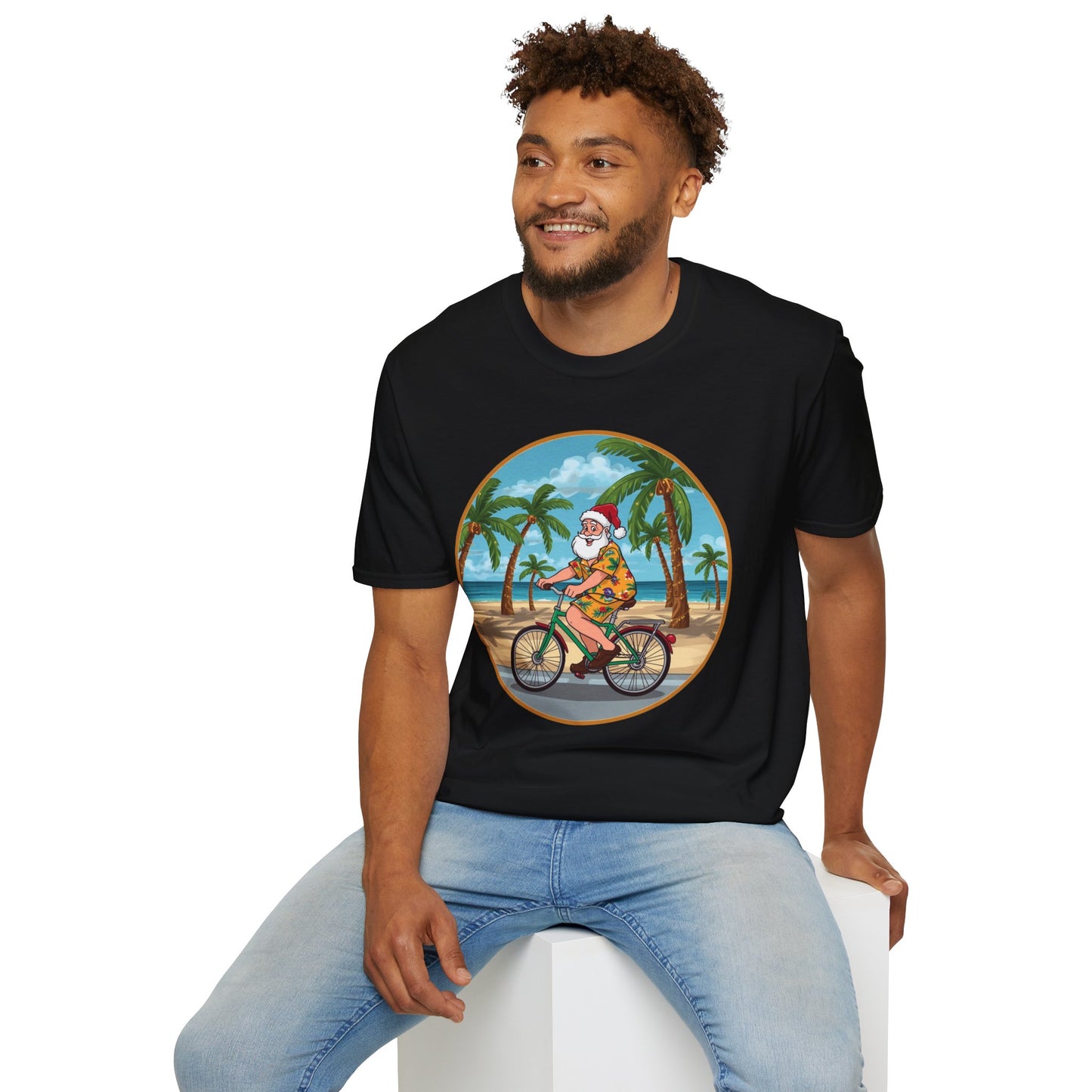 Tropical Santa riding a bicycle shirt, Family Christmas Shirts, Christmas T Shirt, Holiday Shirt, Cute Xmas Shirt for the family, Holiday Gift