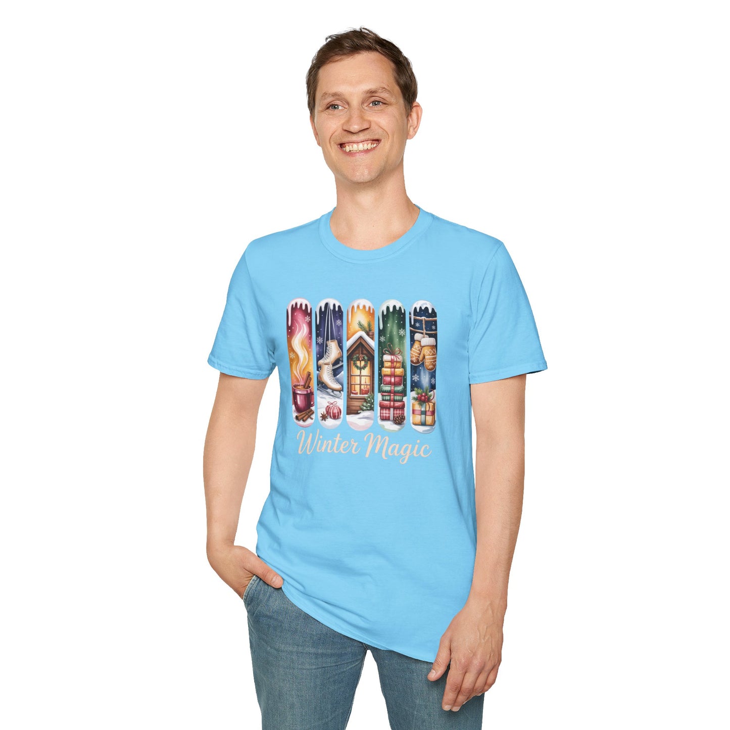Winter Magic Christmas T-Shirt – Cozy Winter Cabin Ice Skates Mittens Gifts Hot Cocoa Holiday Tee