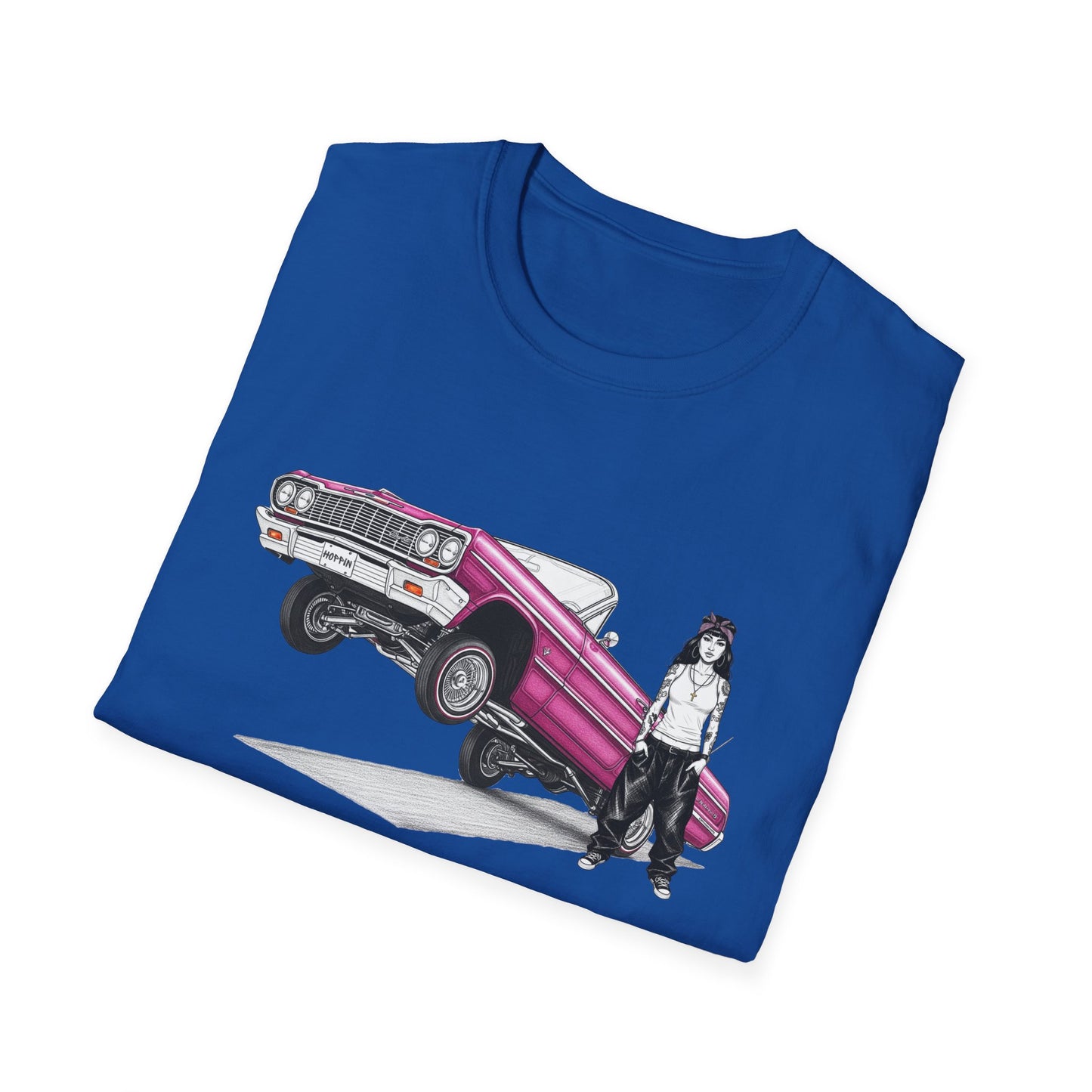 1964 Chevy Impala Hydraulics Lowrider Ink Drawing T-Shirt - Old School Hip Hop Cholo Art Tee Design - Chicano Car Club Graphic Tee