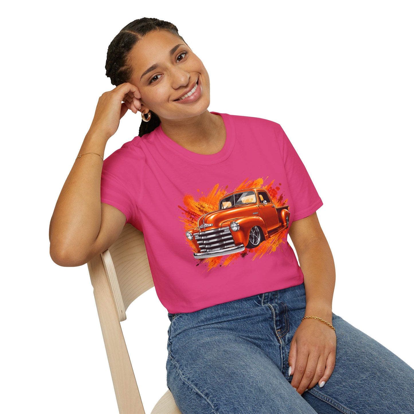 Orange Classic Truck T-Shirt, Vintage Pickup Graphic Tee, Custom Truck Shirt for Car Lovers