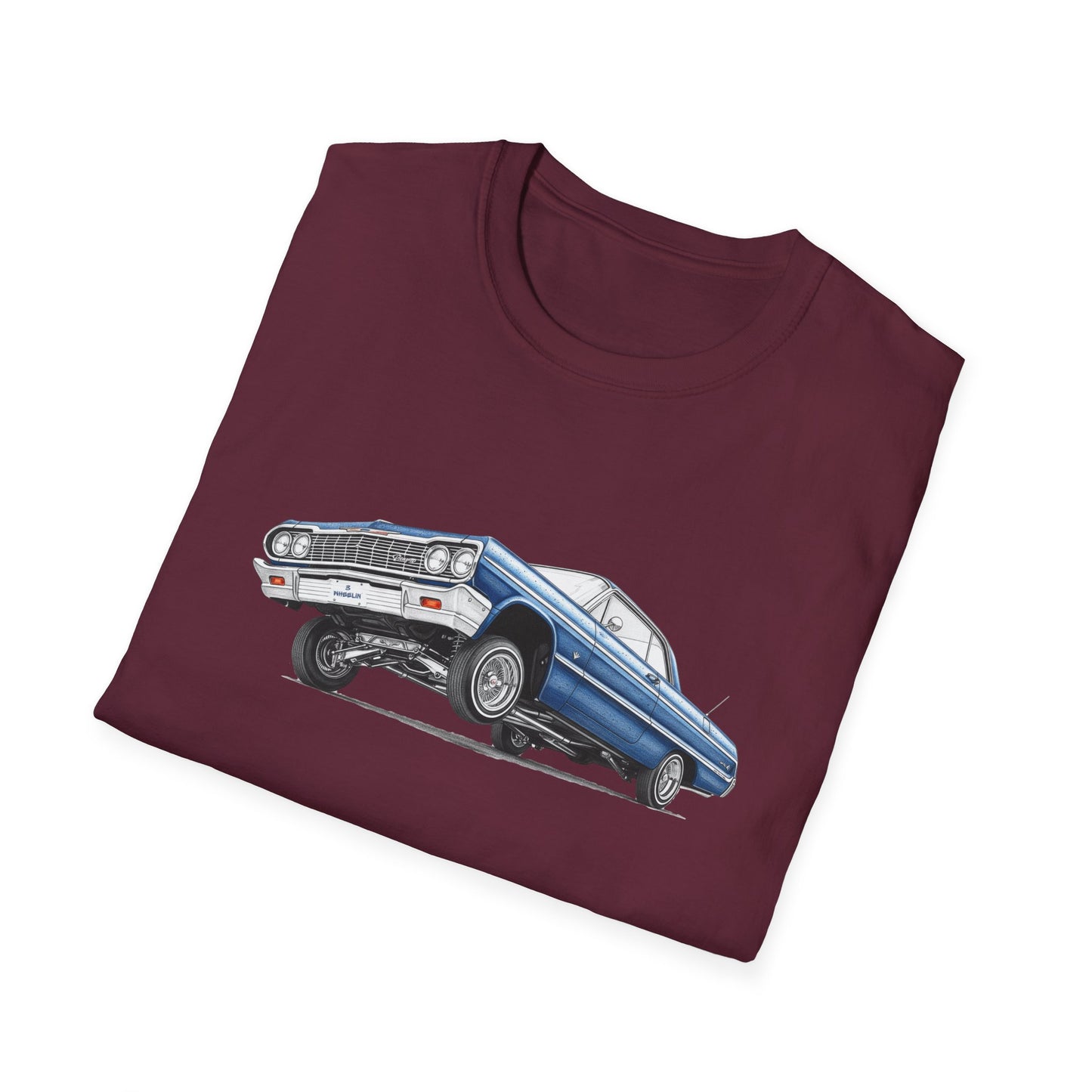 1964 Chevy Impala Hydraulics Lowrider Ink Drawing T-Shirt - Old School Hip Hop Cholo Art Tee Design - Chicano Car Club Graphic Tee