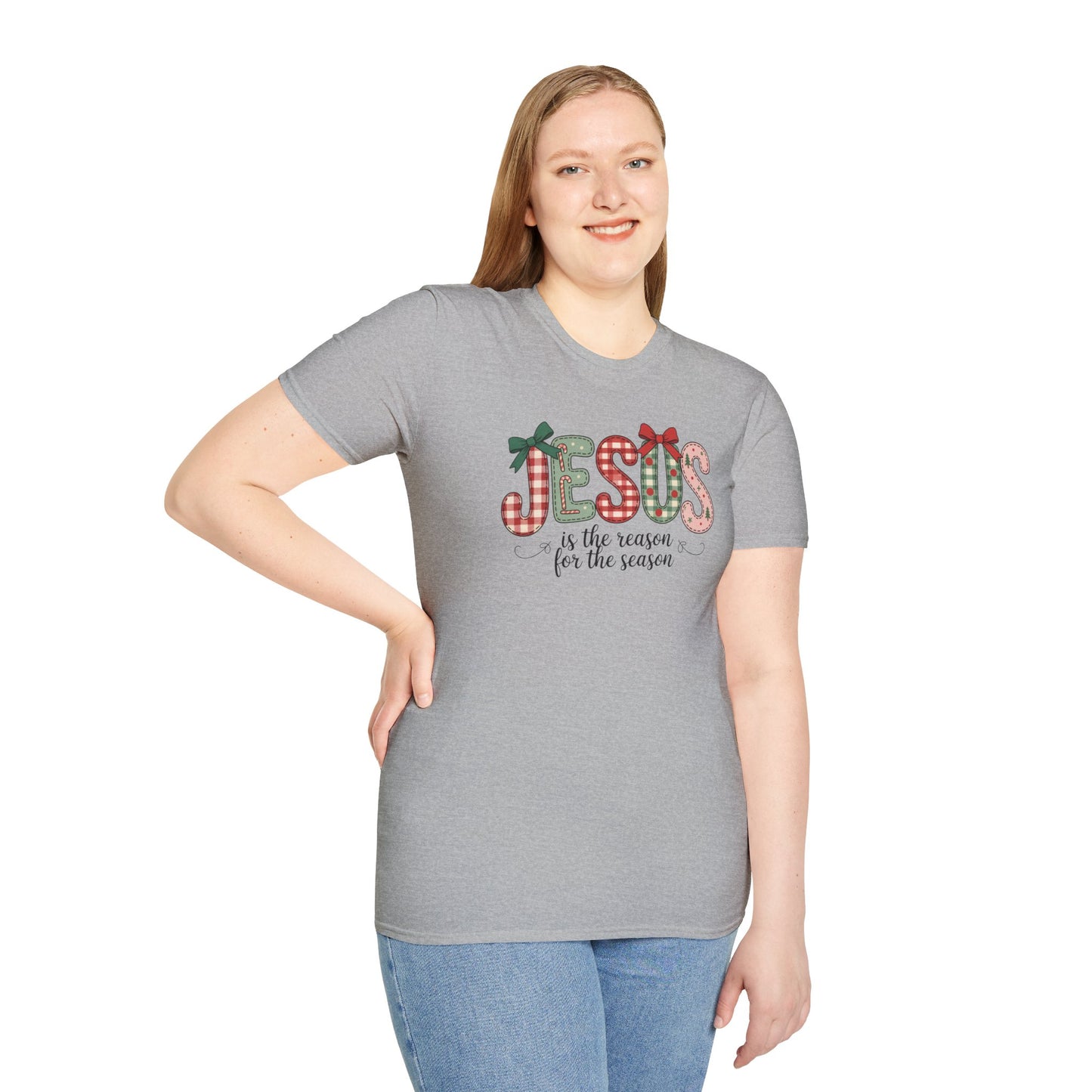 Jesus Is the Reason for the Season Christmas T-Shirt – Cute Plaid Holiday Christian Tee with Bows
