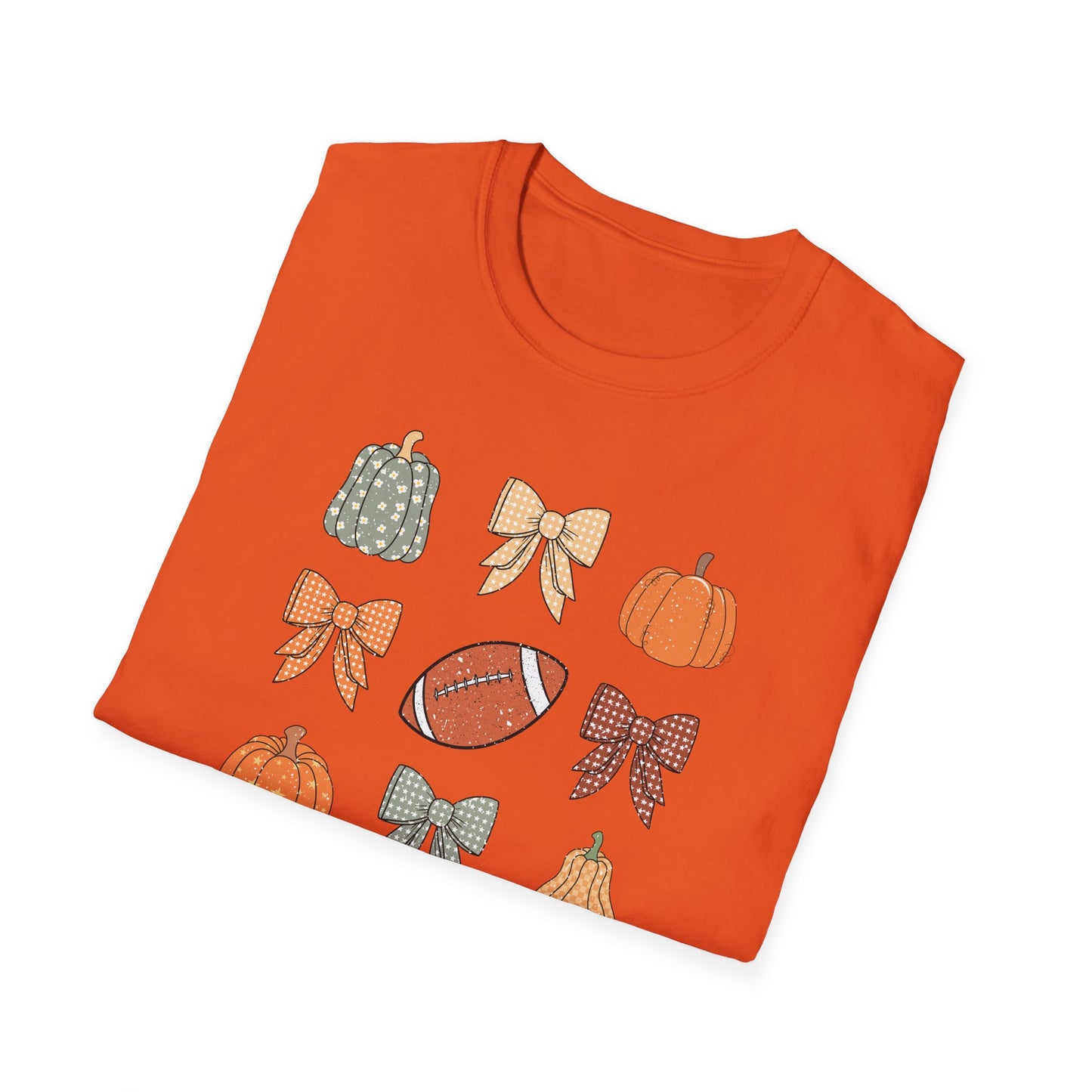 Fall Pumpkins Bow Football Unisex T-Shirt, Autumn Tee, Pumpkin Patch Shirt, Thanksgiving Top, Harvest Festival Apparel, Gif for her
