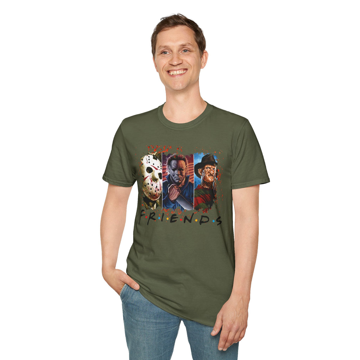 Horror Movie Villains Halloween Friends Softstyle T-Shirt, Scary Movie Tee, Halloween Shirt, Horror Movie Fan Gift, Horror Movie Characters