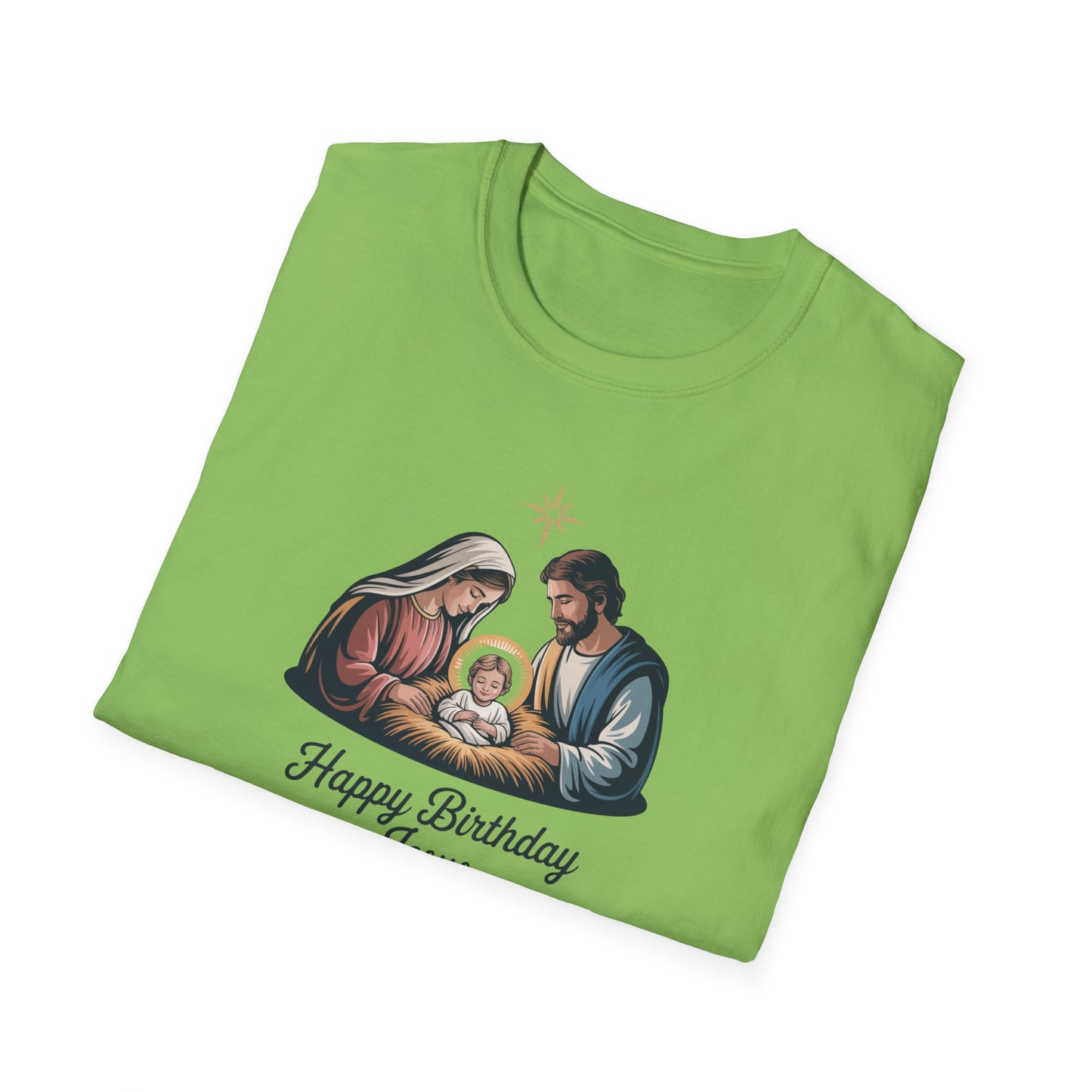 Happy Birthday Jesus Nativity T-Shirt – Christian Christmas Shirt with Mary Joseph & Baby Jesus, Faith Holiday Tee