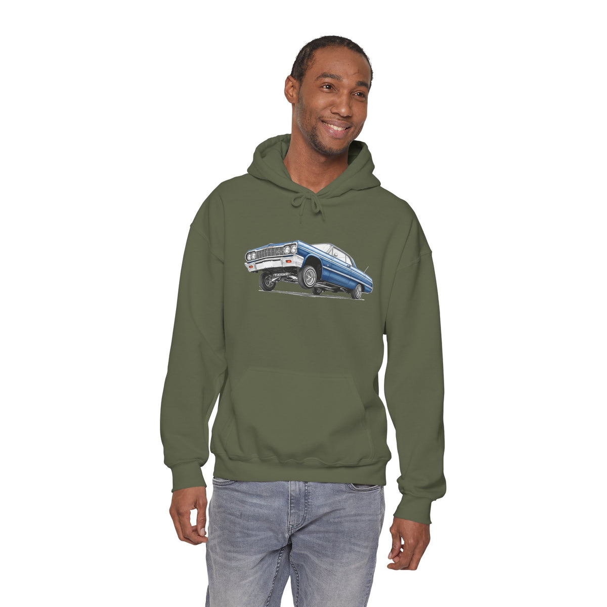 Classic Car Hoodie, Lowrider Car Hoodie, Blue Vintage Car Sweatshirt, Car Enthusiast Gift, Unisex Automotive Hoodie