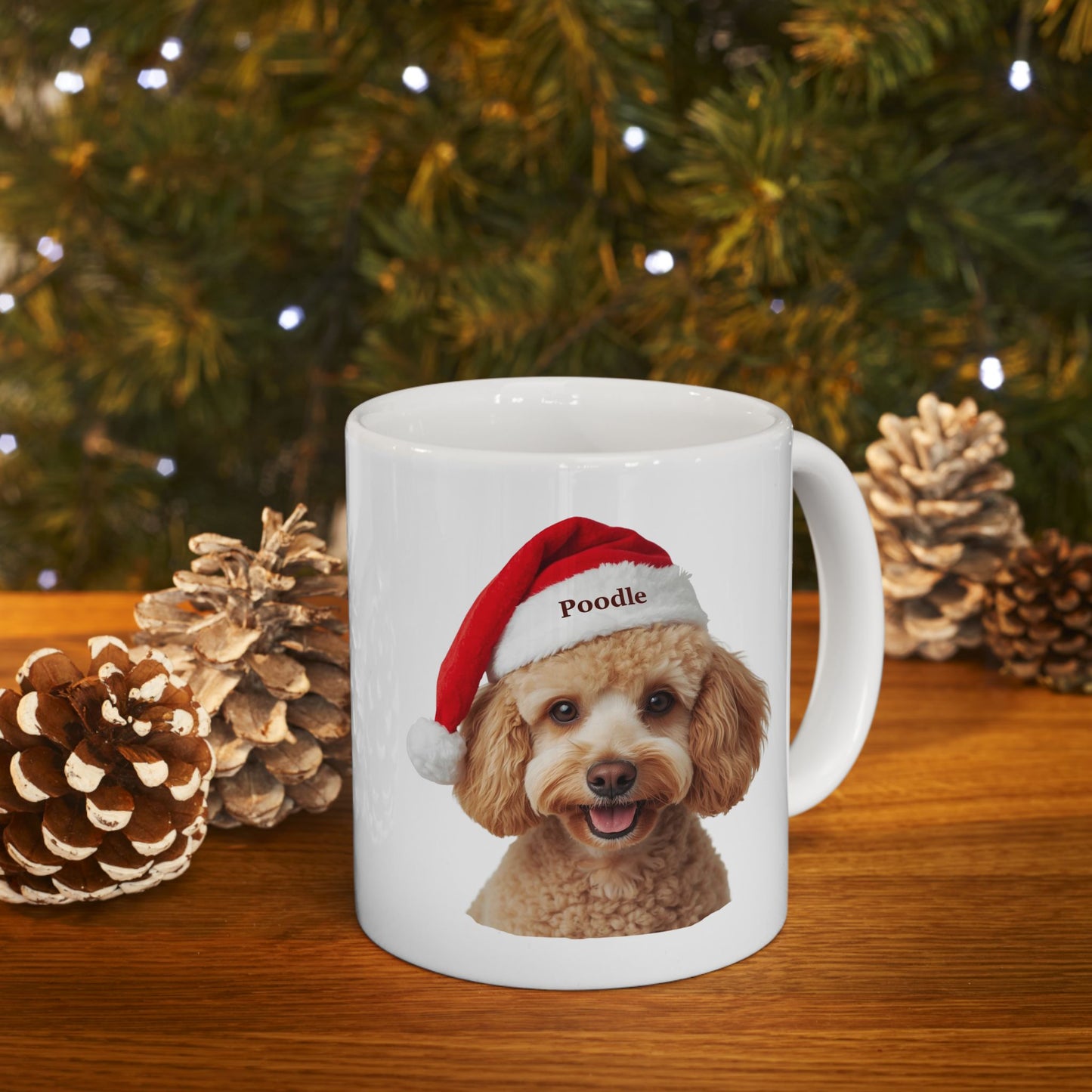 Poodle Holiday Portrait Mug – Cute Holiday Coffee Cup, Festive Poodle Ceramic Mug, Christmas Gift Idea (11oz/15oz)