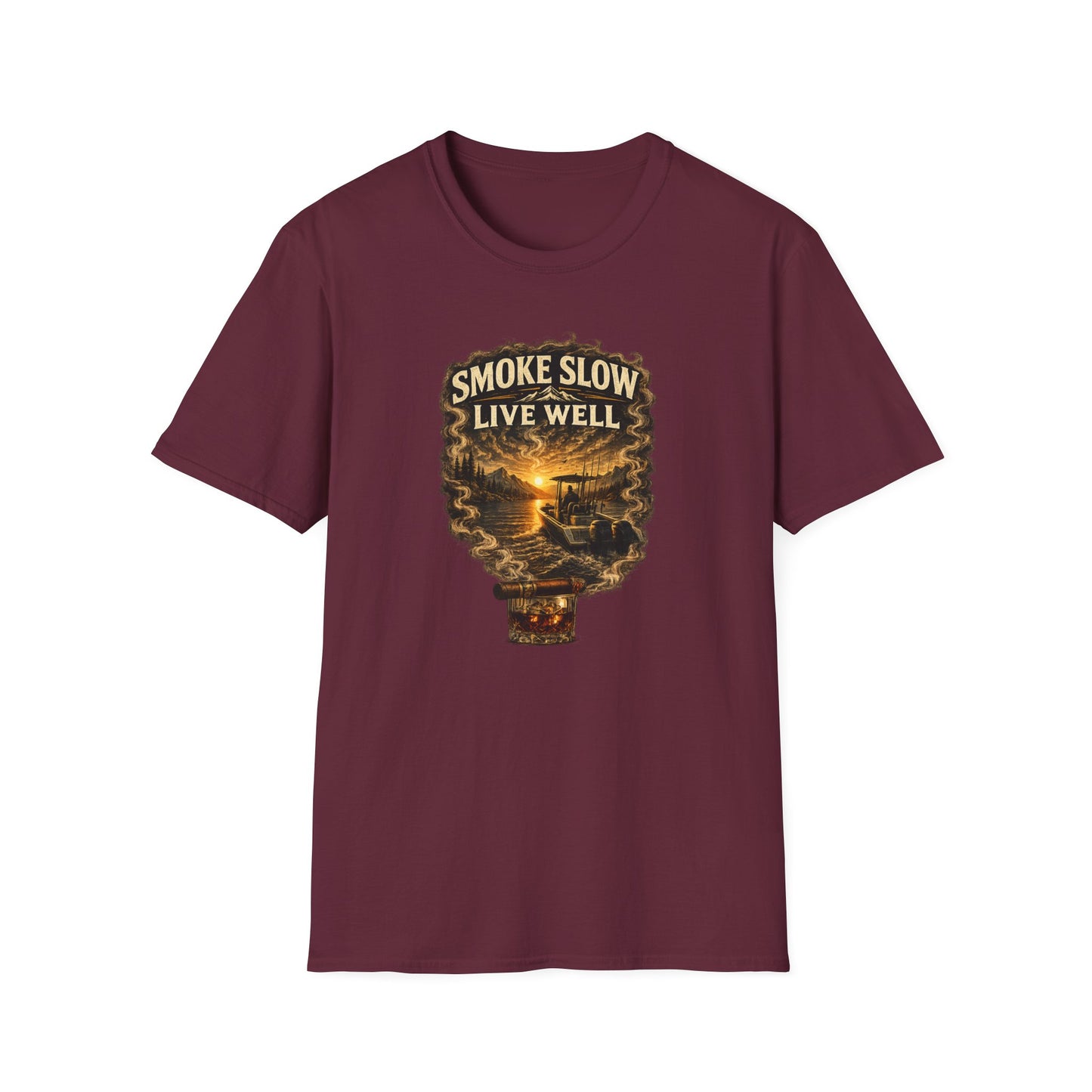 Smoke Slow Live Well Fishing T-Shirt – Cigar, Whiskey & Angler Lifestyle Tee