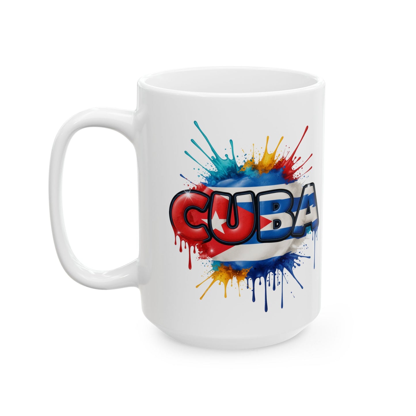 Colorful Cuban Flag Ceramic Mug, 11oz 15oz - Vibrant Cuba Souvenir Coffee Cup, Patriotic Tea Mug, Cuban American Gift, Kitchen Decor