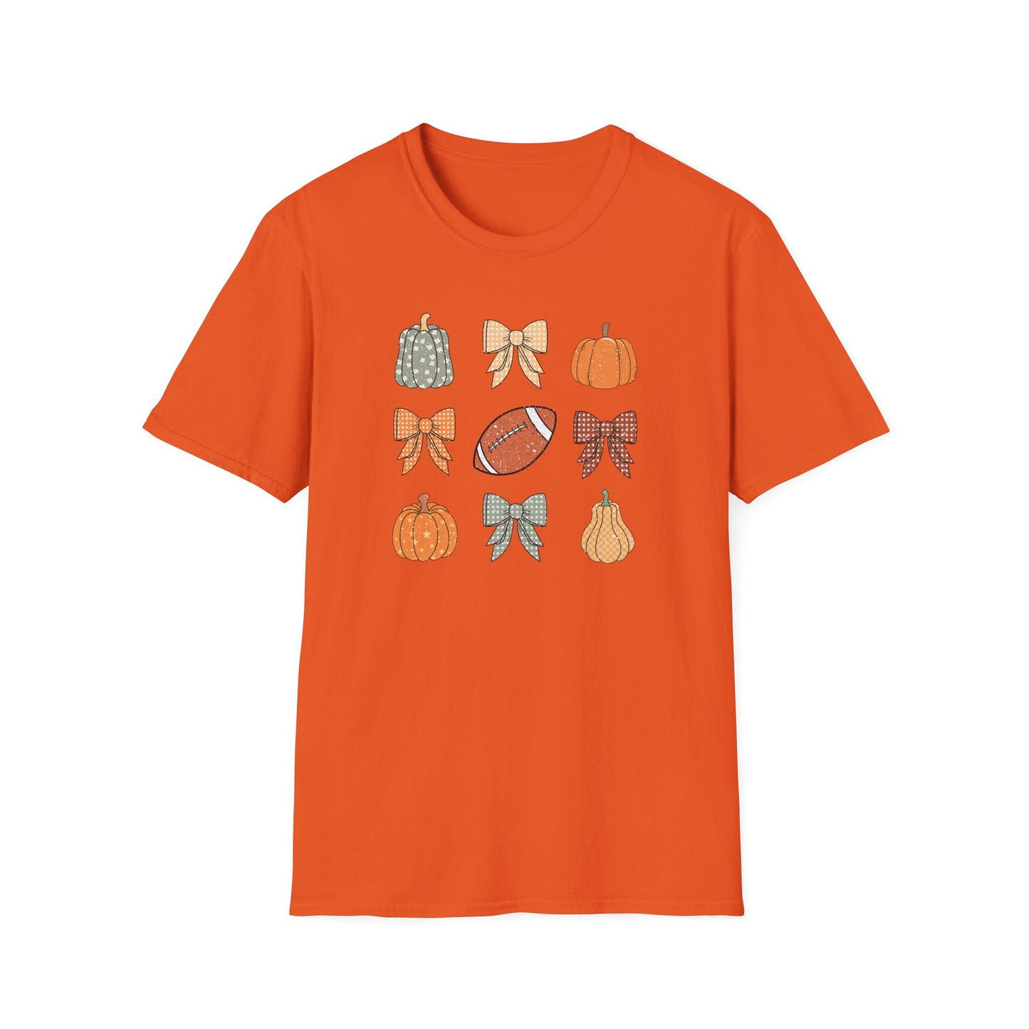 Fall Pumpkins Bow Football Unisex T-Shirt, Autumn Tee, Pumpkin Patch Shirt, Thanksgiving Top, Harvest Festival Apparel, Gif for her