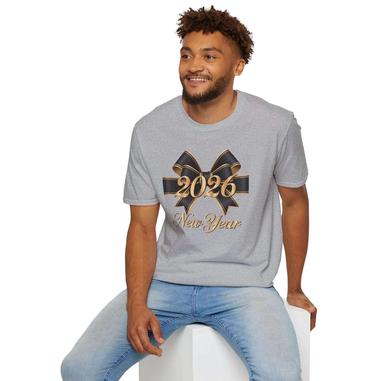 Happy New Year 2026 T-Shirt – Elegant Black and Gold Bow New Year Shirt, Classy 2026 NYE Celebration Tee, Luxury New Year’s Eve Party Top