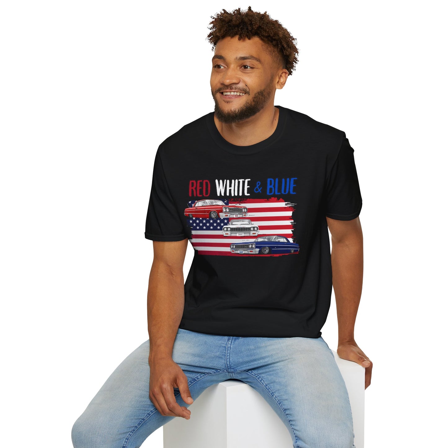 Patriotic Lowrider Shirt, Red White and Blue Car Tee, Classic Car Shirt, 4th of July Car Lover Gift, Unisex Auto Tee