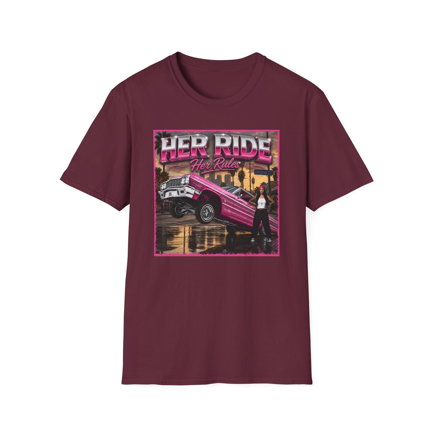 Women Lowrider Shirt, Her Ride Her Rules Tee, Pink Classic Car Graphic Shirt, Car Enthusiast Gift, Retro Auto Tee