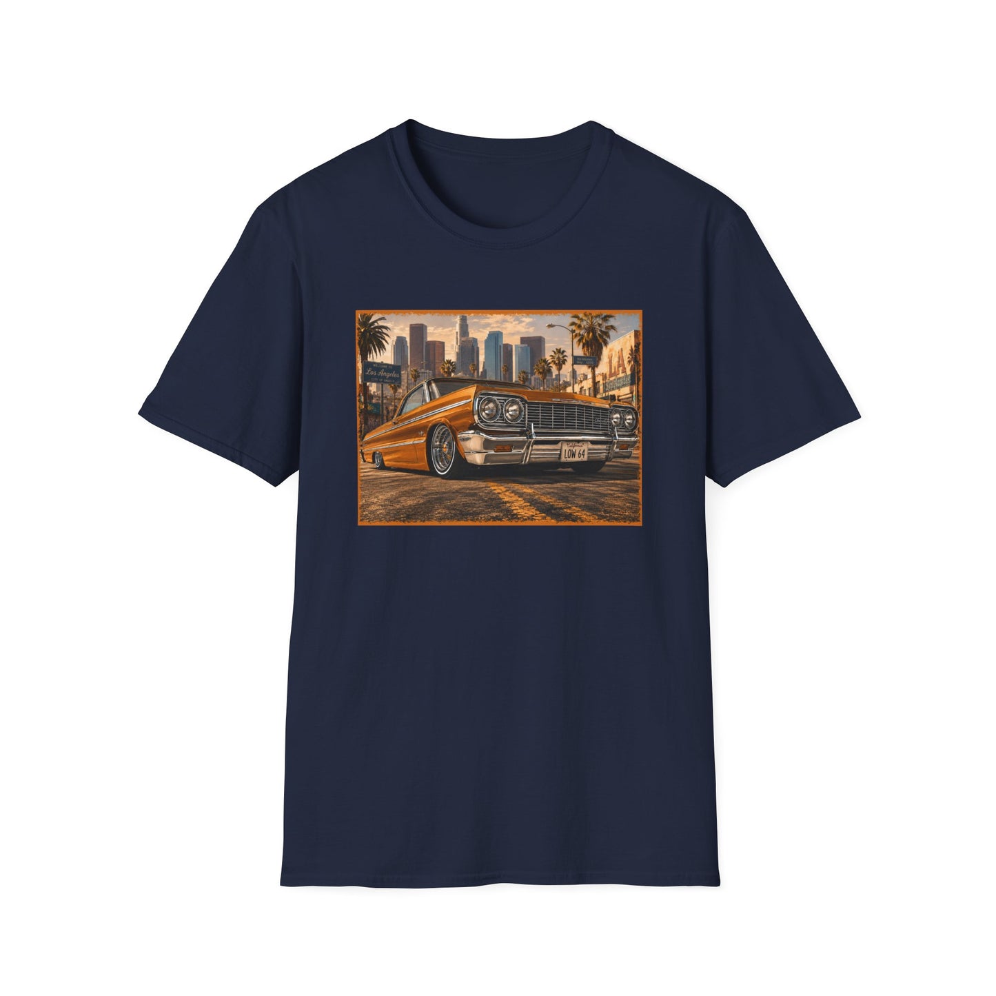 Los Angeles Lowrider T-Shirt, Orange Classic Car Graphic Tee, 1964 Style Car Shirt for Car Lovers