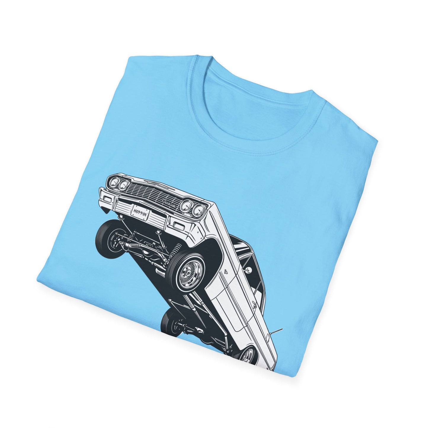 1964 Chevy Impala Hydraulics Lowrider Ink Drawing T-Shirt - Old School Hip Hop Cholo Art Tee Design - Chicano Car Club Graphic Tee