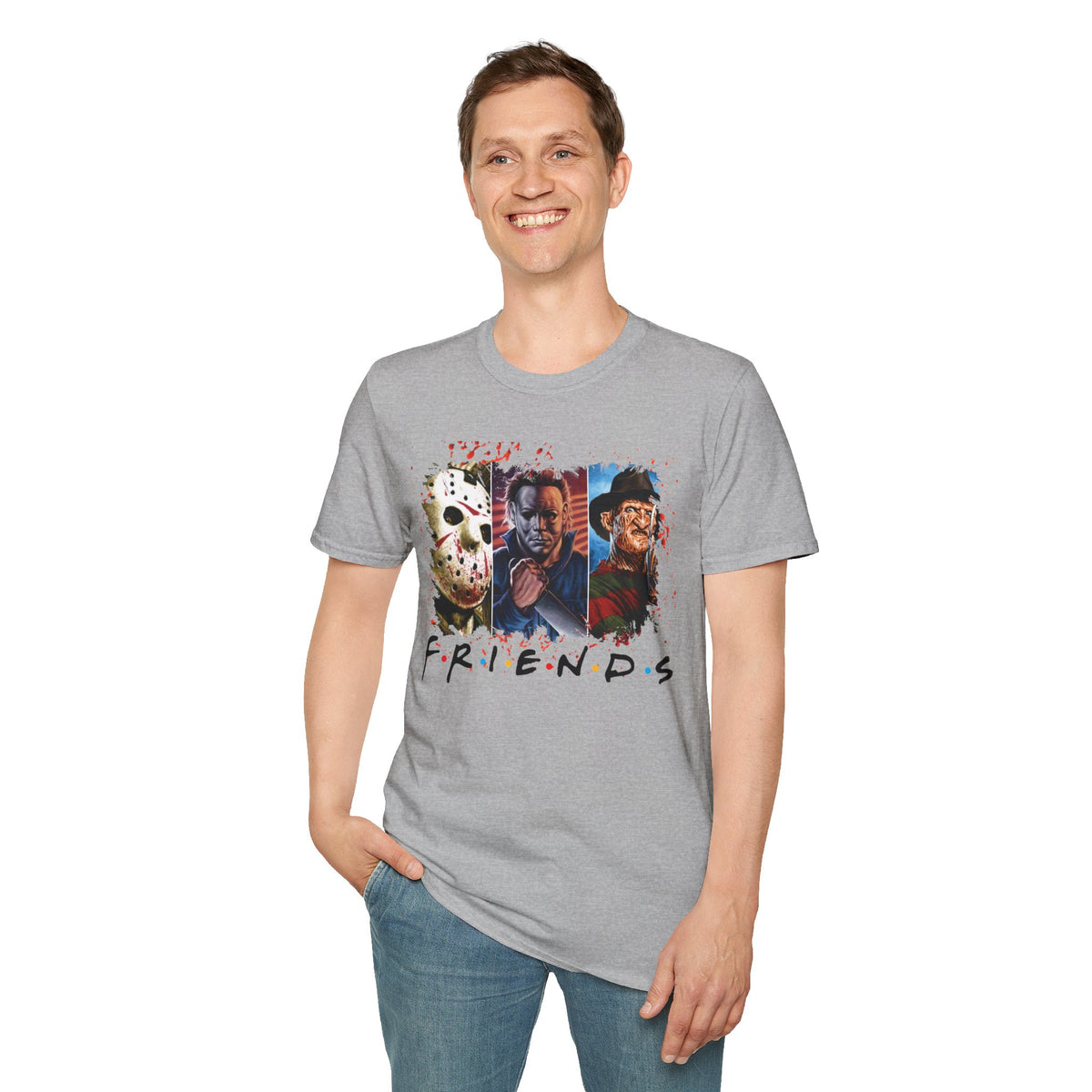 Horror Movie Villains Halloween Friends Softstyle T-Shirt, Scary Movie Tee, Halloween Shirt, Horror Movie Fan Gift, Horror Movie Characters