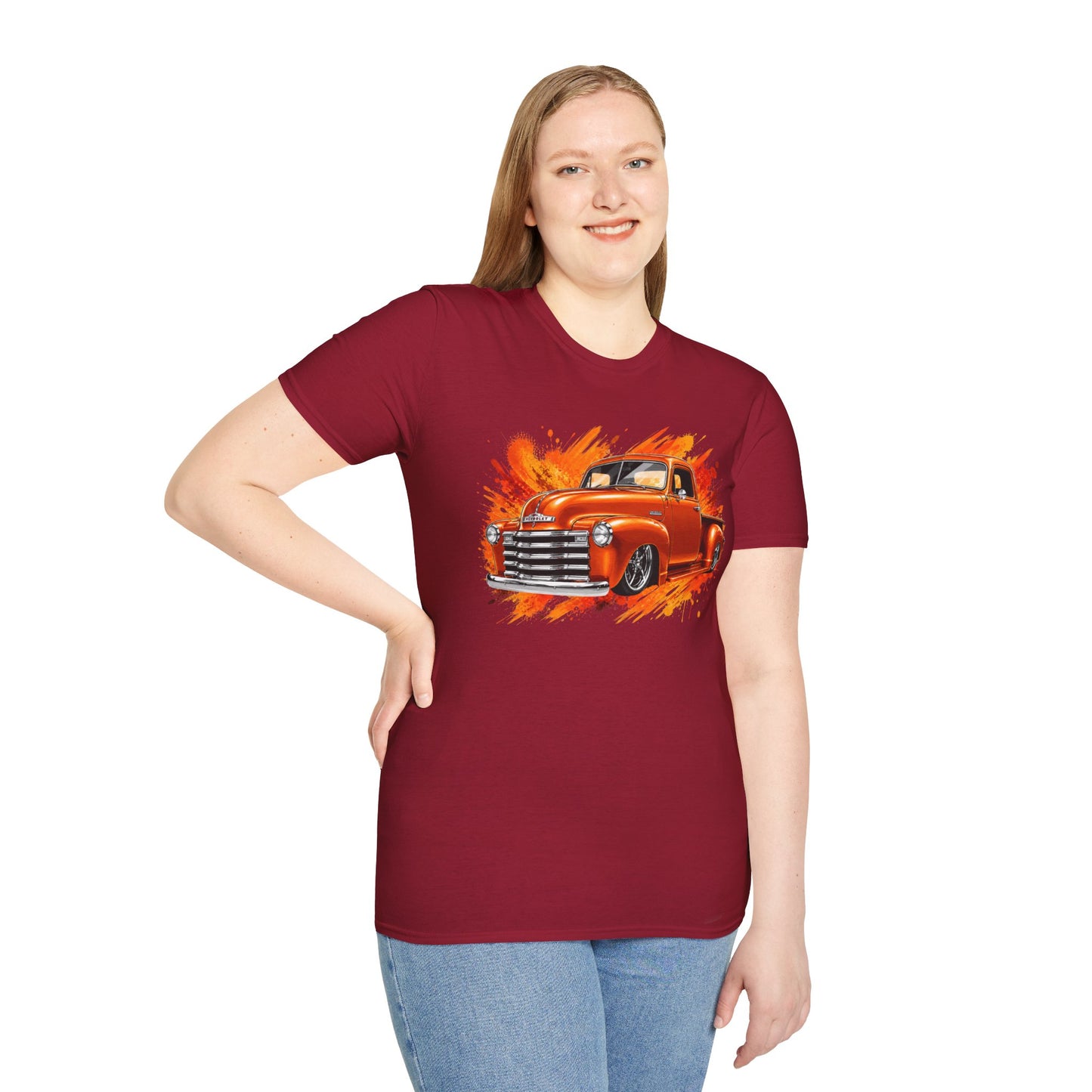 Orange Classic Truck T-Shirt, Vintage Pickup Graphic Tee, Custom Truck Shirt for Car Lovers