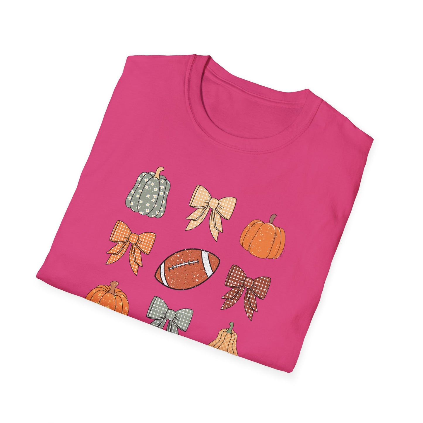 Fall Pumpkins Bow Football Unisex T-Shirt, Autumn Tee, Pumpkin Patch Shirt, Thanksgiving Top, Harvest Festival Apparel, Gif for her