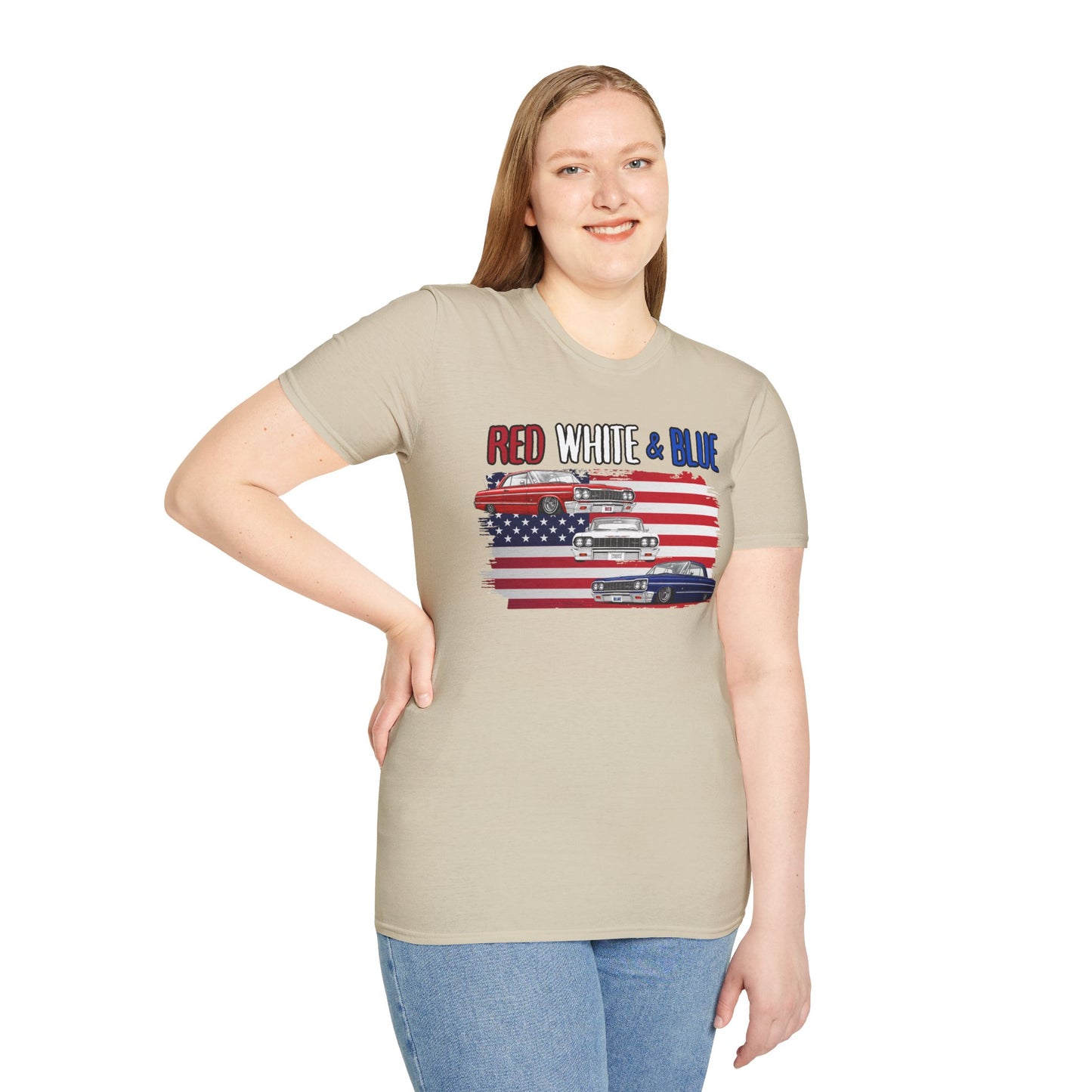 Patriotic Lowrider Shirt, Red White and Blue Car Tee, Classic Car Shirt, 4th of July Car Lover Gift, Unisex Auto Tee