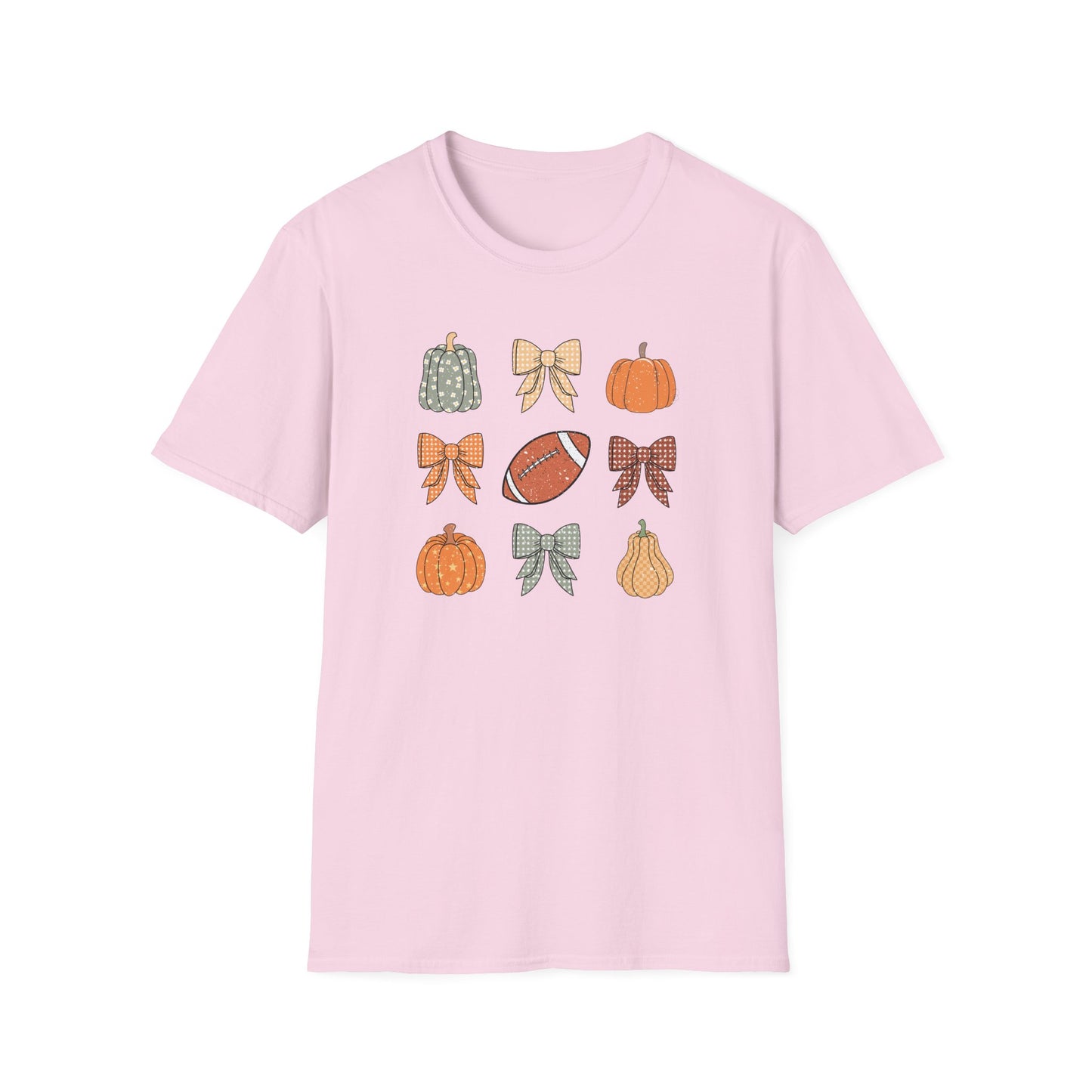 Fall Pumpkins Bow Football Unisex T-Shirt, Autumn Tee, Pumpkin Patch Shirt, Thanksgiving Top, Harvest Festival Apparel, Gif for her