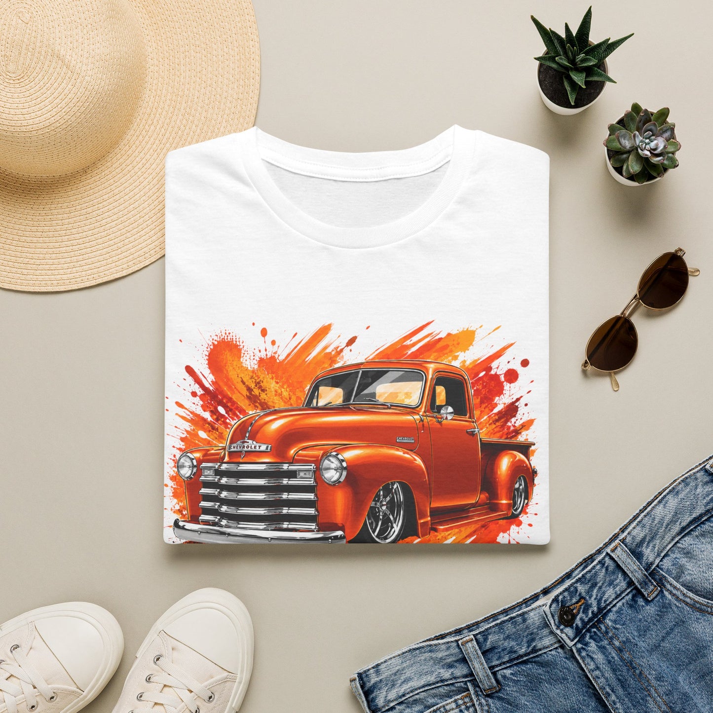 Orange Classic Truck T-Shirt, Vintage Pickup Graphic Tee, Custom Truck Shirt for Car Lovers