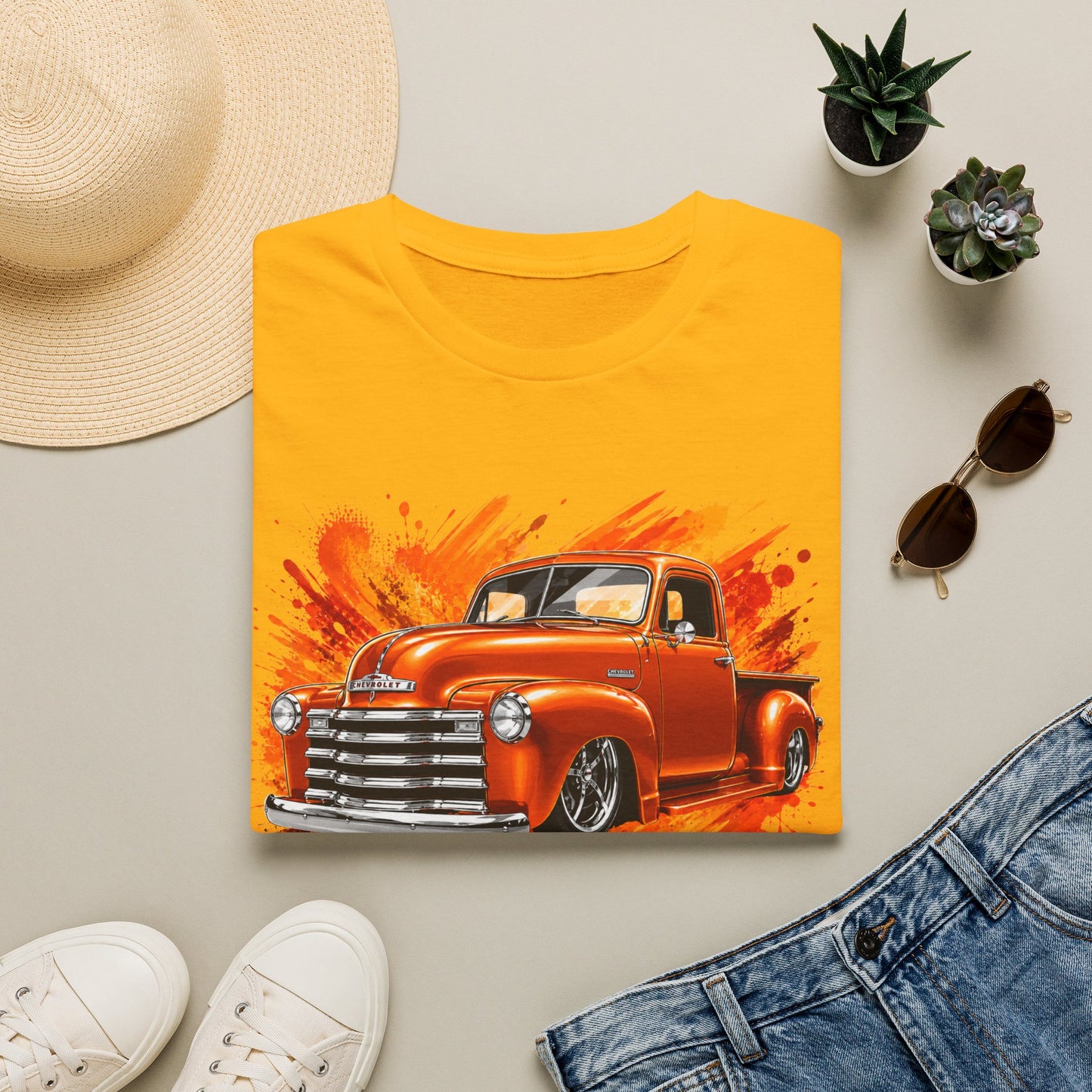 Orange Classic Truck T-Shirt, Vintage Pickup Graphic Tee, Custom Truck Shirt for Car Lovers