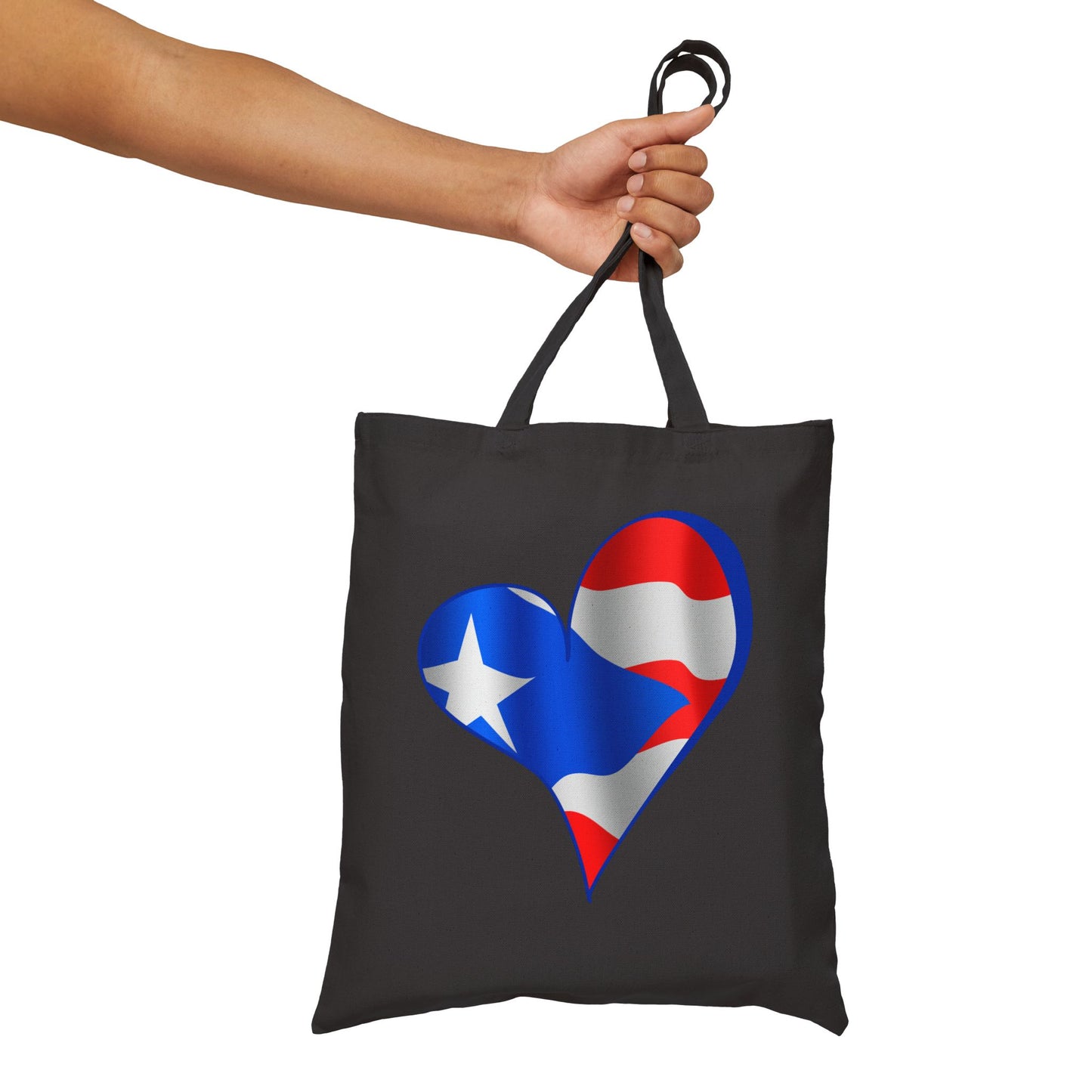 Puerto Rico Flag Heart Tote Bag, Cotton Canvas Grocery Shopping Beach Handbag, Boricua Pride Gift, Patriotic Shoulder Bag