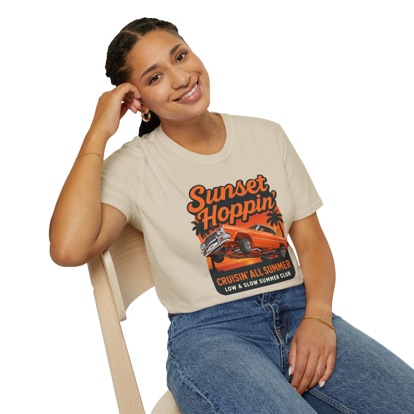 Lowrider Summer Shirt, Sunset Hoppin Tee, Cruisin All Summer Graphic Shirt, Low and Slow Car Tee, Unisex Car Lover Gift