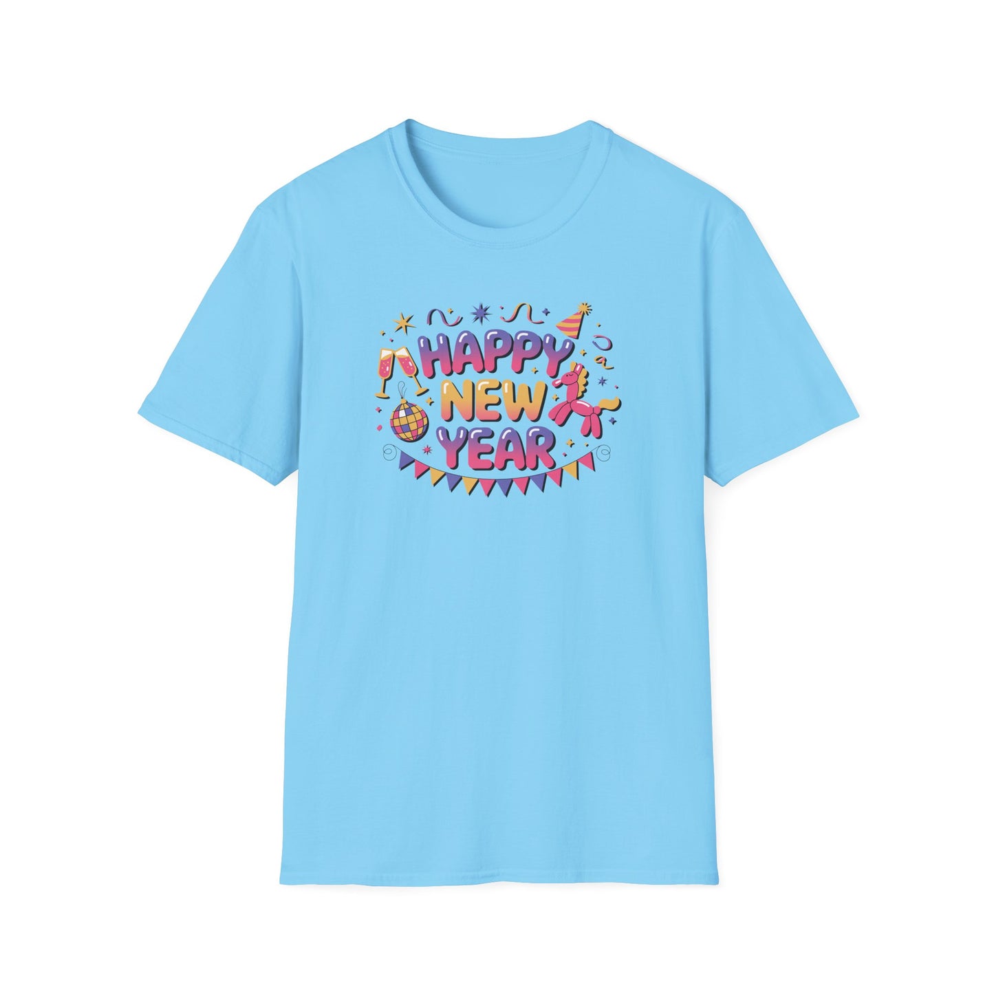 Happy New Year 2026 T-Shirt – Cute Colorful New Year Shirt, Fun Party Celebration Graphic Tee, Balloon Animal & Champagne NYE 2026 Top