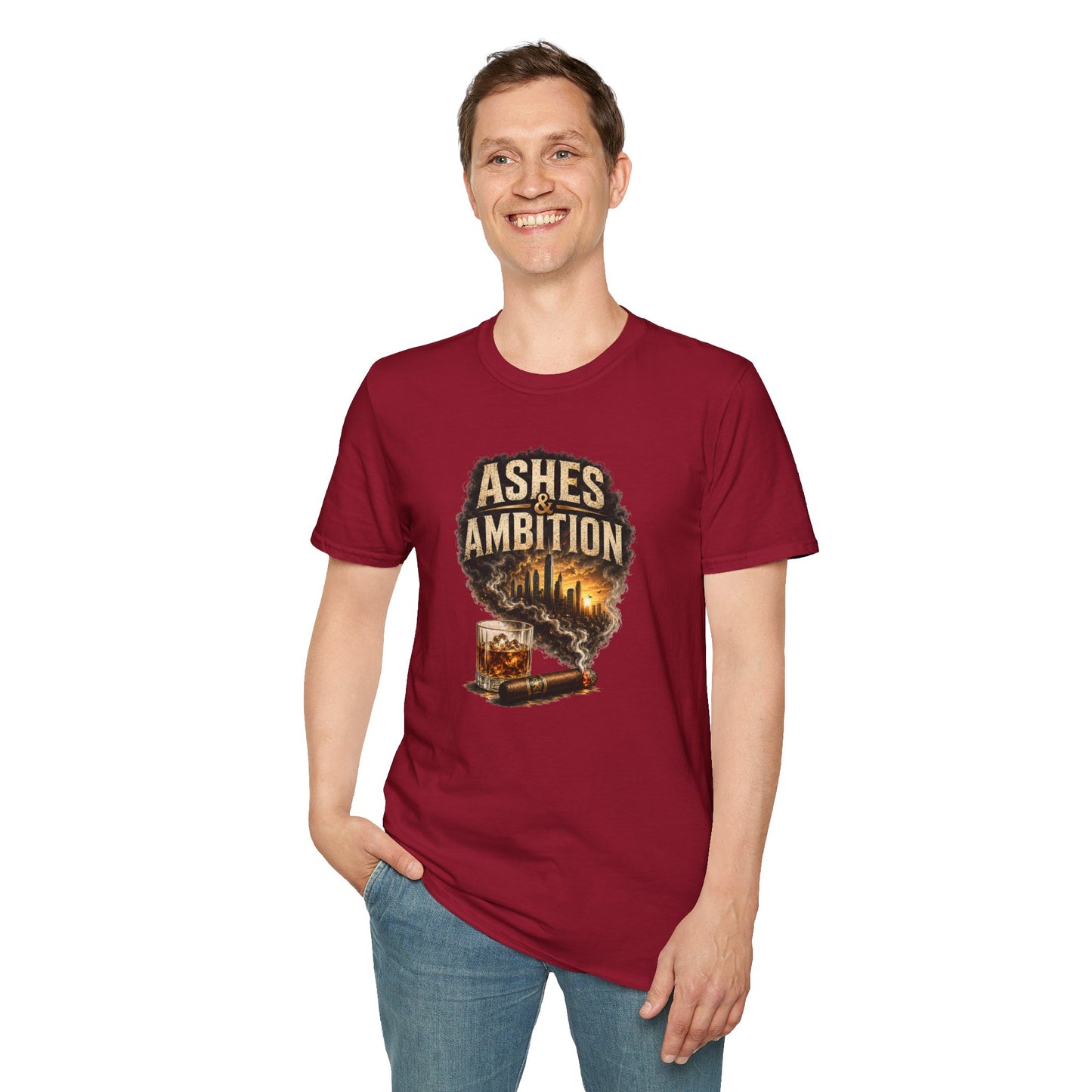 Ashes & Ambition Cigar T-Shirt – Whiskey, Success & Hustle Lifestyle Tee