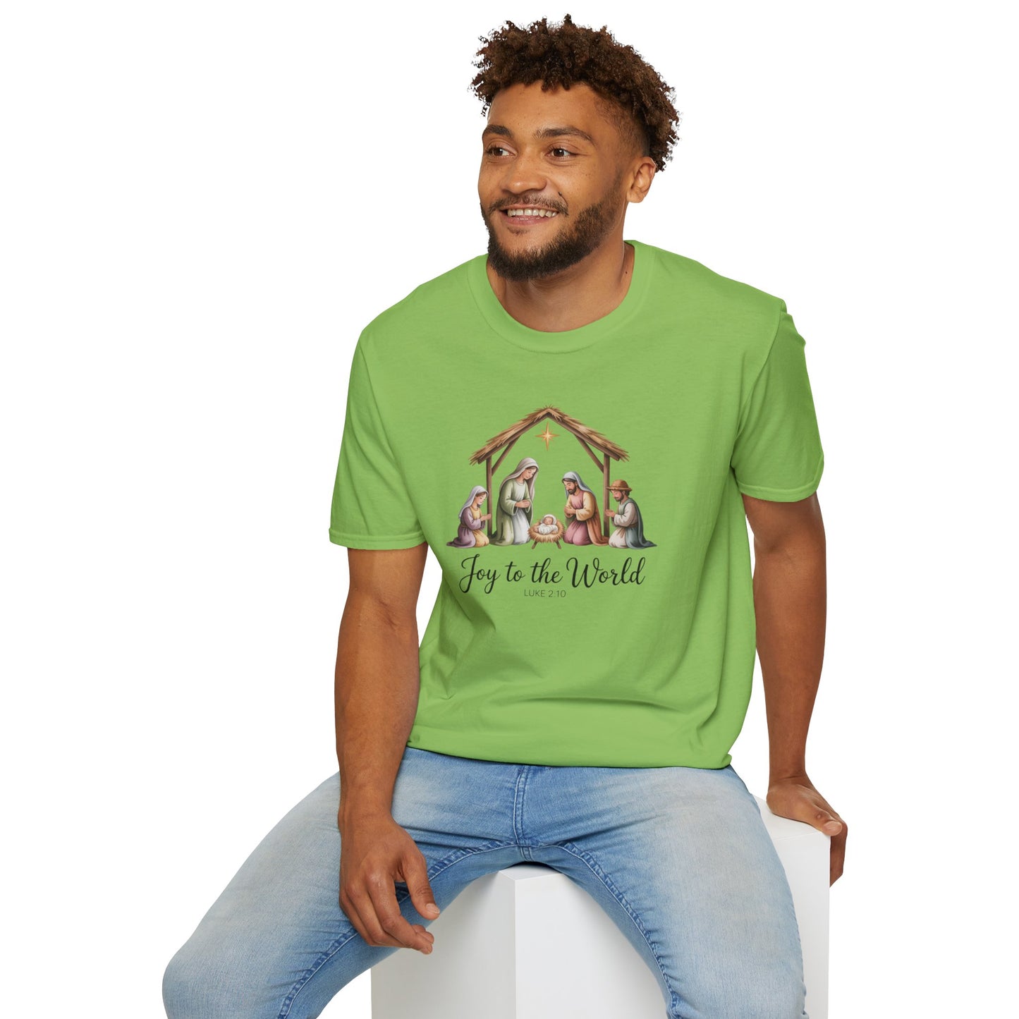 Joy to the World Nativity T-Shirt – Luke 2:10 Christmas Shirt with Holy Family, Christian Holiday Tee