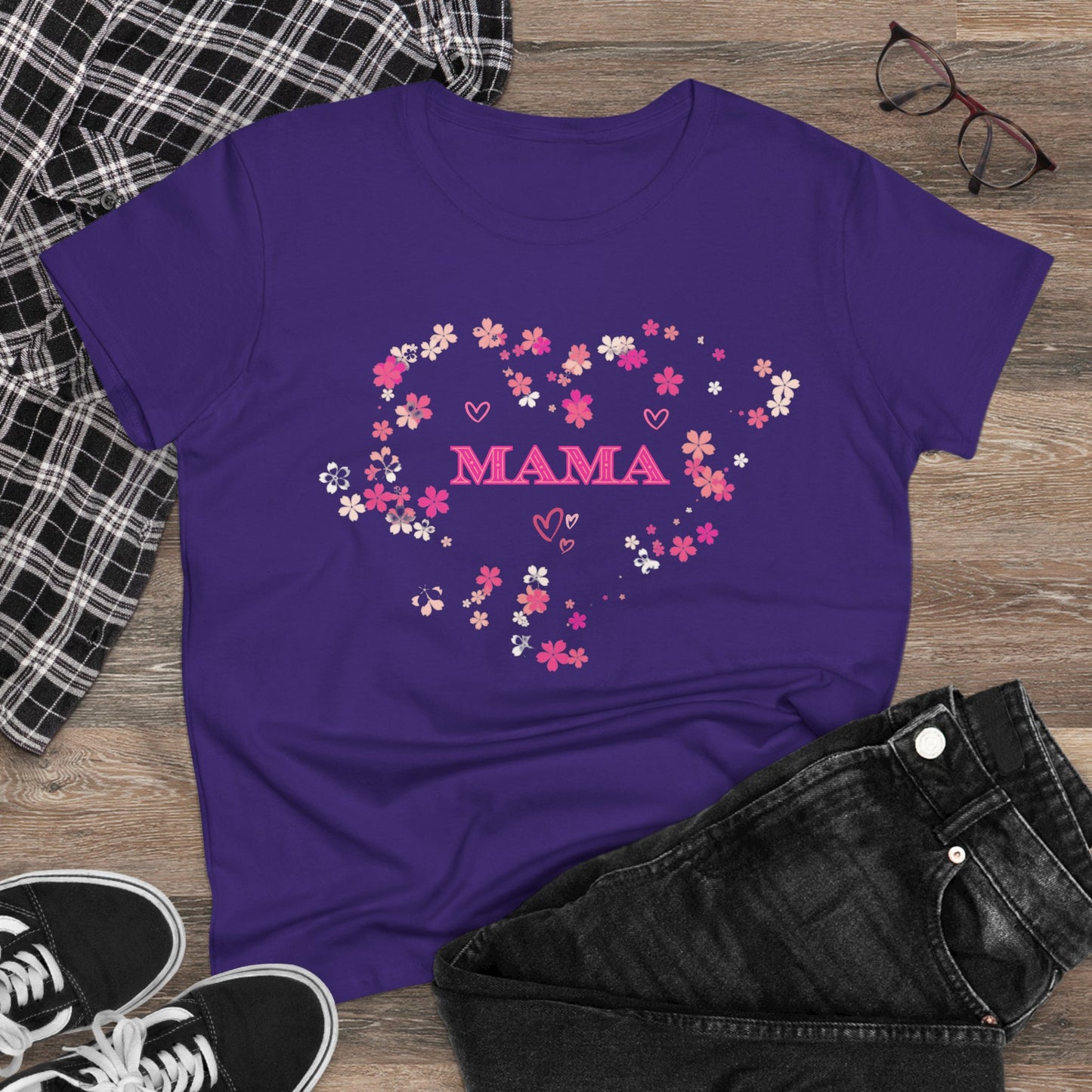 Floral Mama Women's Tee, Mother's Day Shirt, Heart Print Shirt, Mom Gift Shirt, Motherhood Tee, Mom Gift, MAMA Pride Shirt