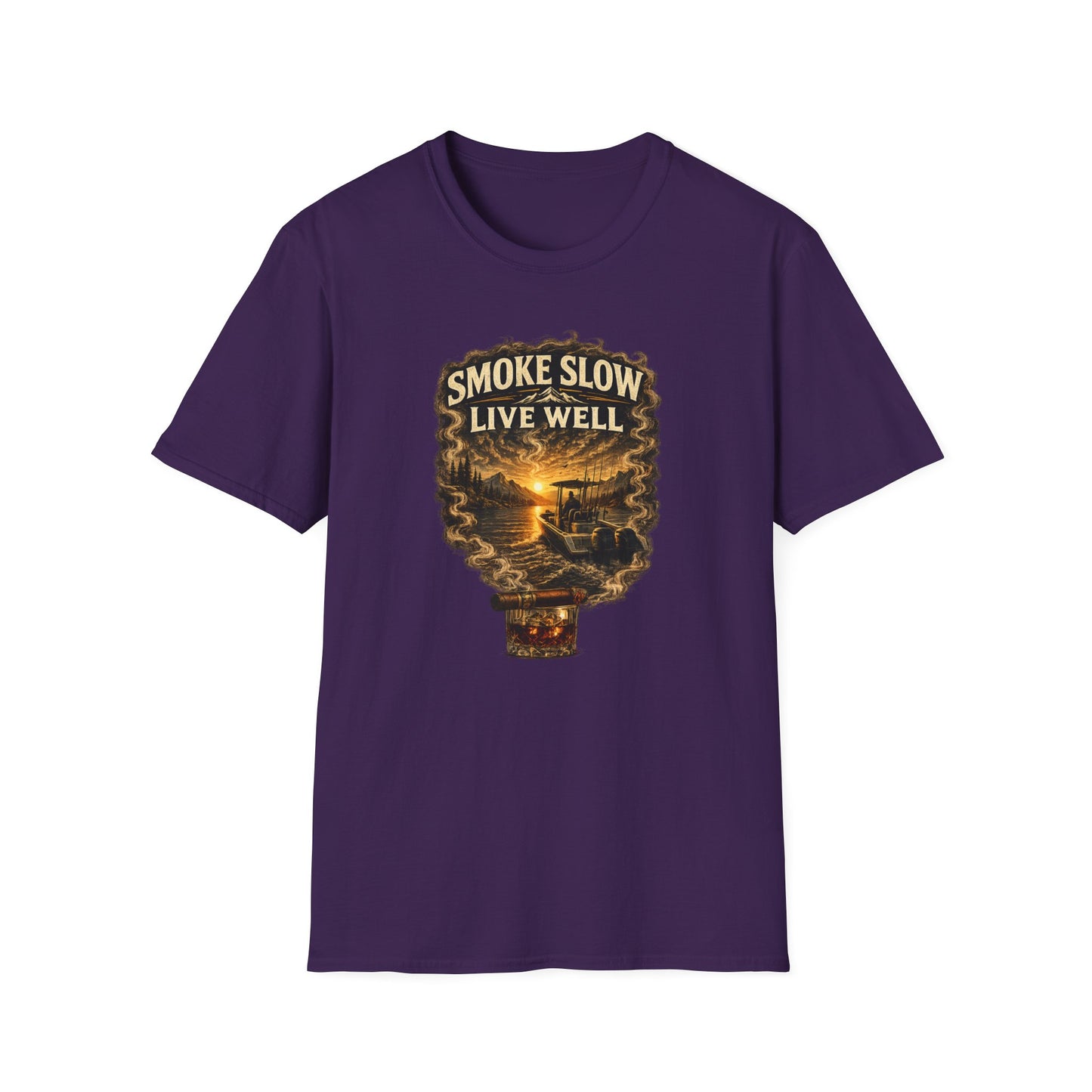 Smoke Slow Live Well Cigar T-Shirt – Whiskey & Outdoor Boating Lifestyle Cigar Tee