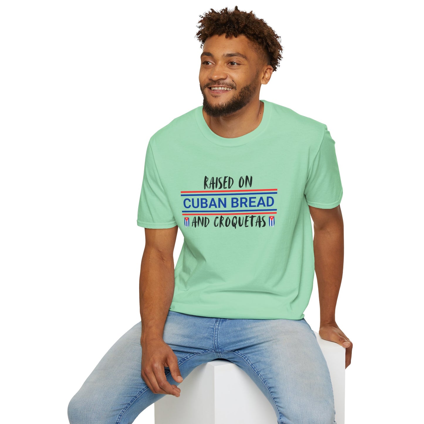 Raised on Cuban Bread and Croquetas T-Shirt, Cute Graphic Tee for Hispanic Heritage, Cuban Food Heritage, Latin roots Tee, Hispanic Gift