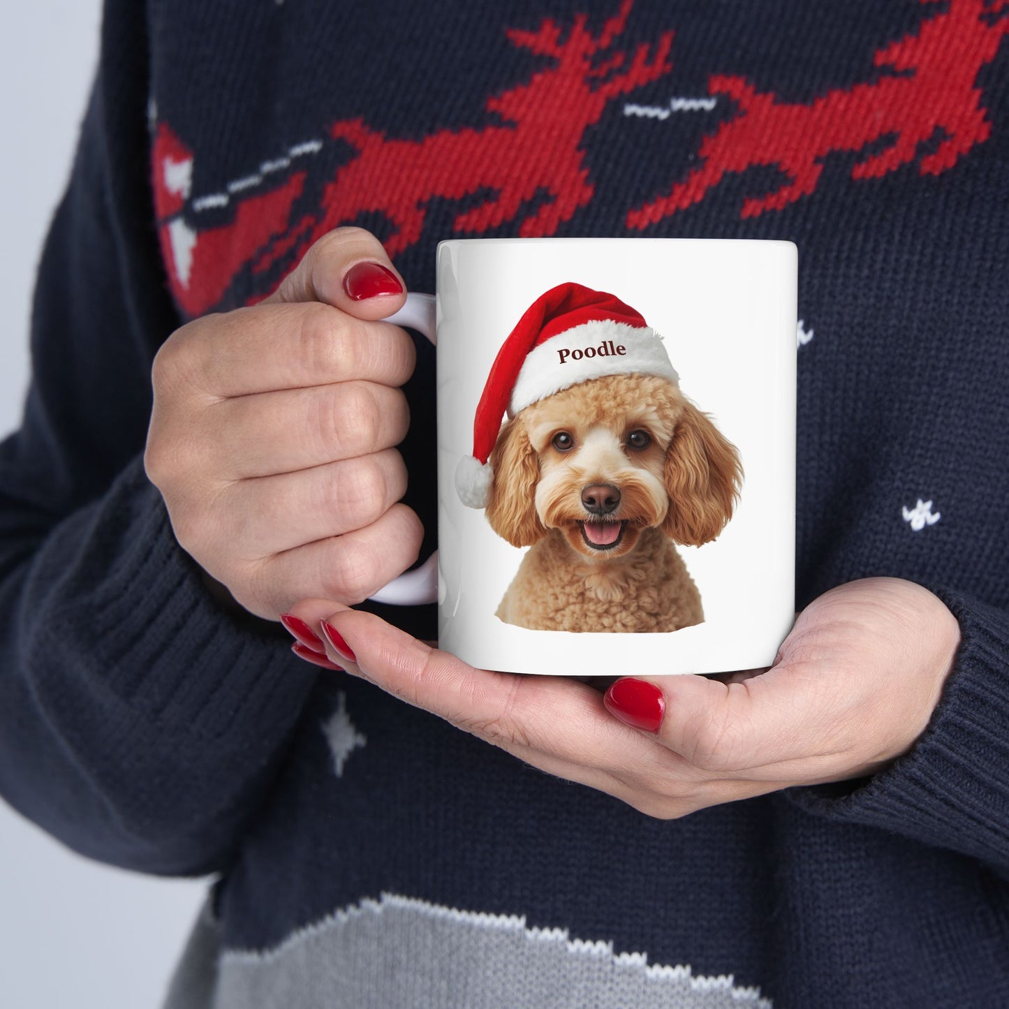 Poodle Holiday Portrait Mug – Cute Holiday Coffee Cup, Festive Poodle Ceramic Mug, Christmas Gift Idea (11oz/15oz)