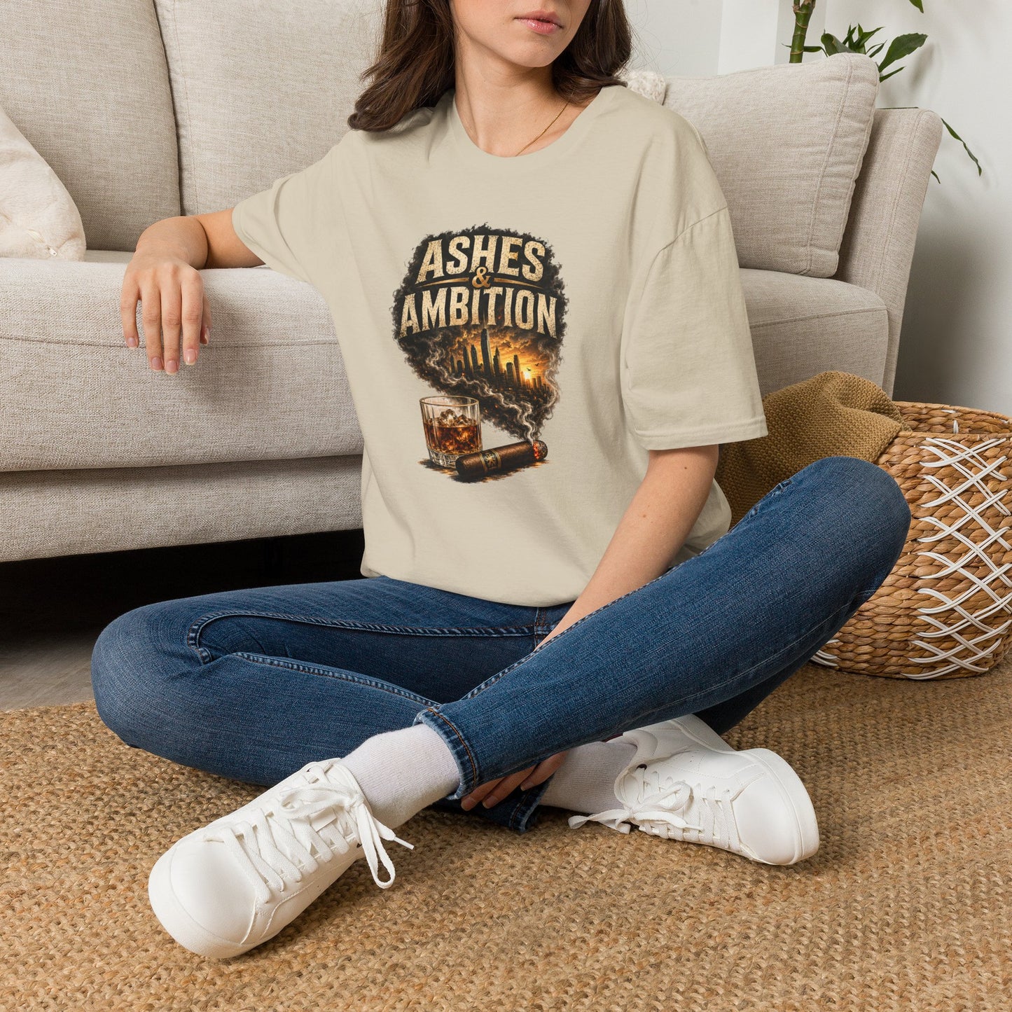 Ashes & Ambition Cigar T-Shirt – Whiskey, Success & Hustle Lifestyle Tee
